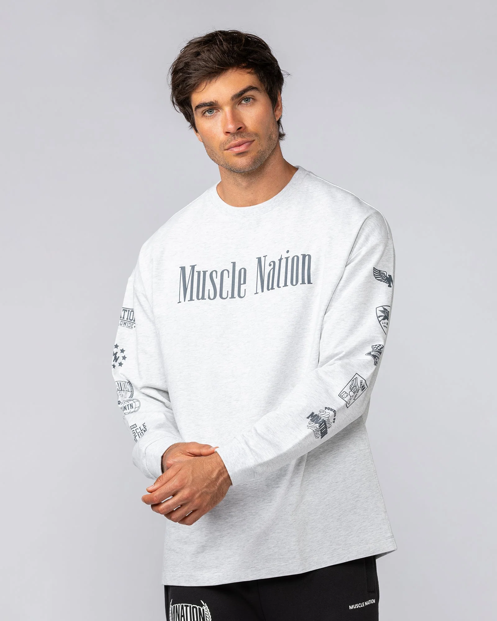 Alpha Loopback Oversized Mens Long Sleeve - Snow Grey Marl - Image 2