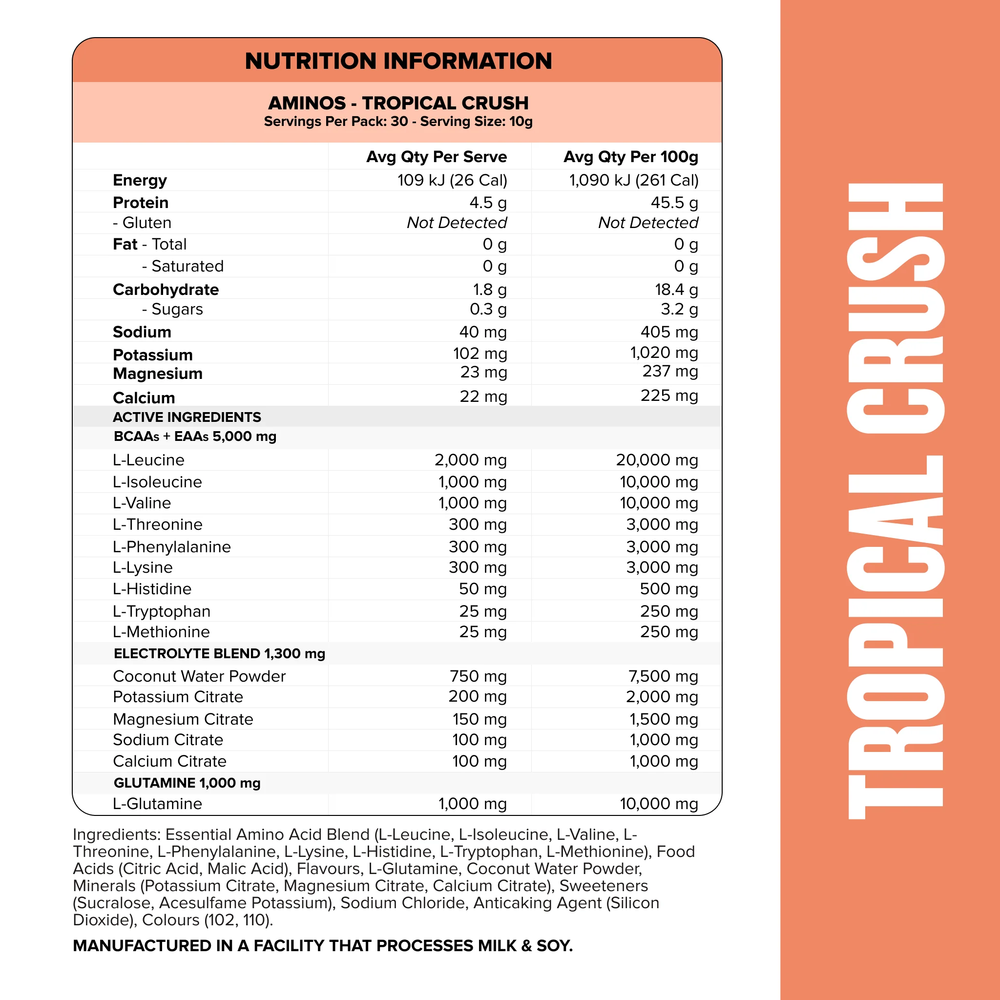 AMINOS + HYDRATION - Tropical Crush - 30 serves - Image 2