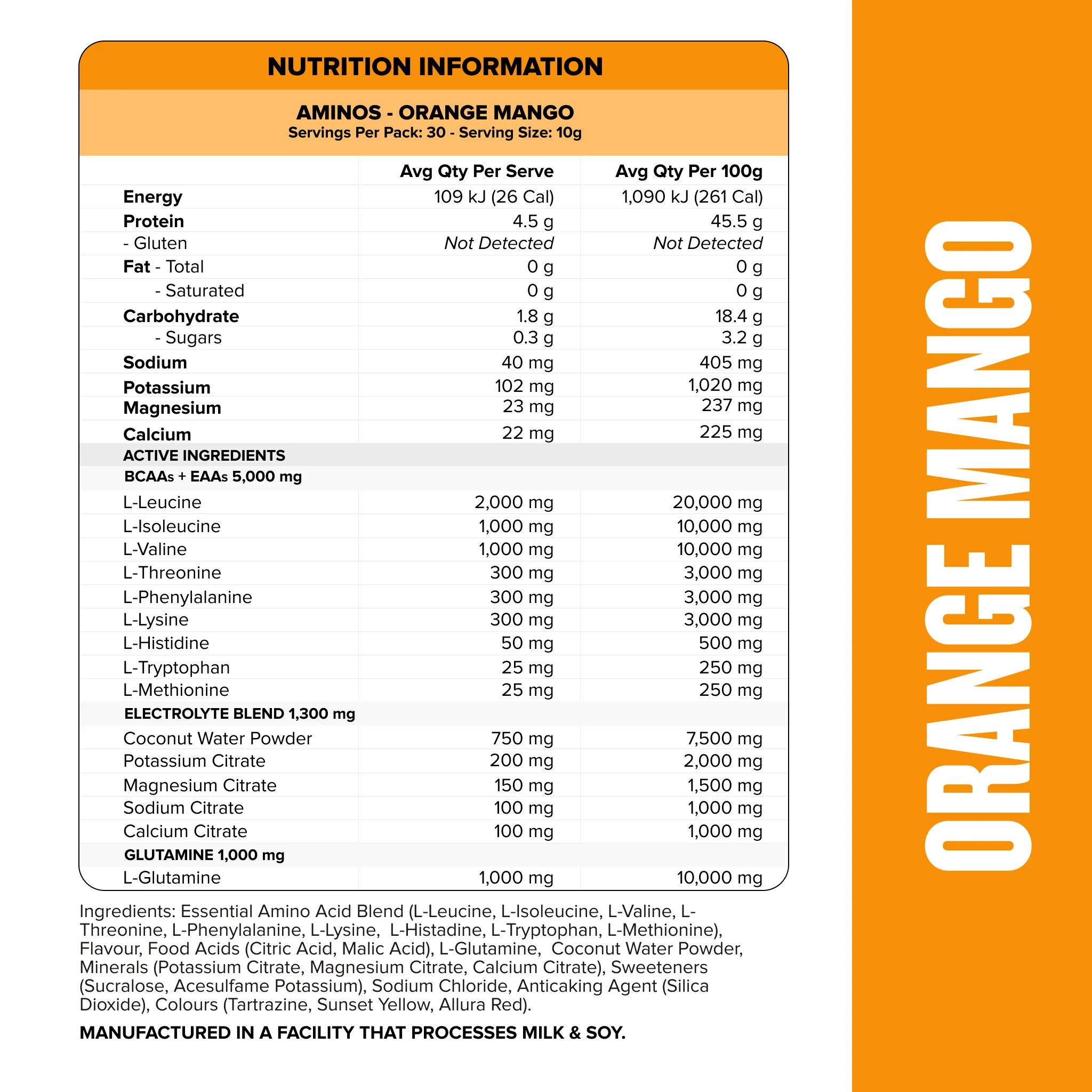 AMINOS + HYDRATION - Orange Mango - 30 serves - Image 2