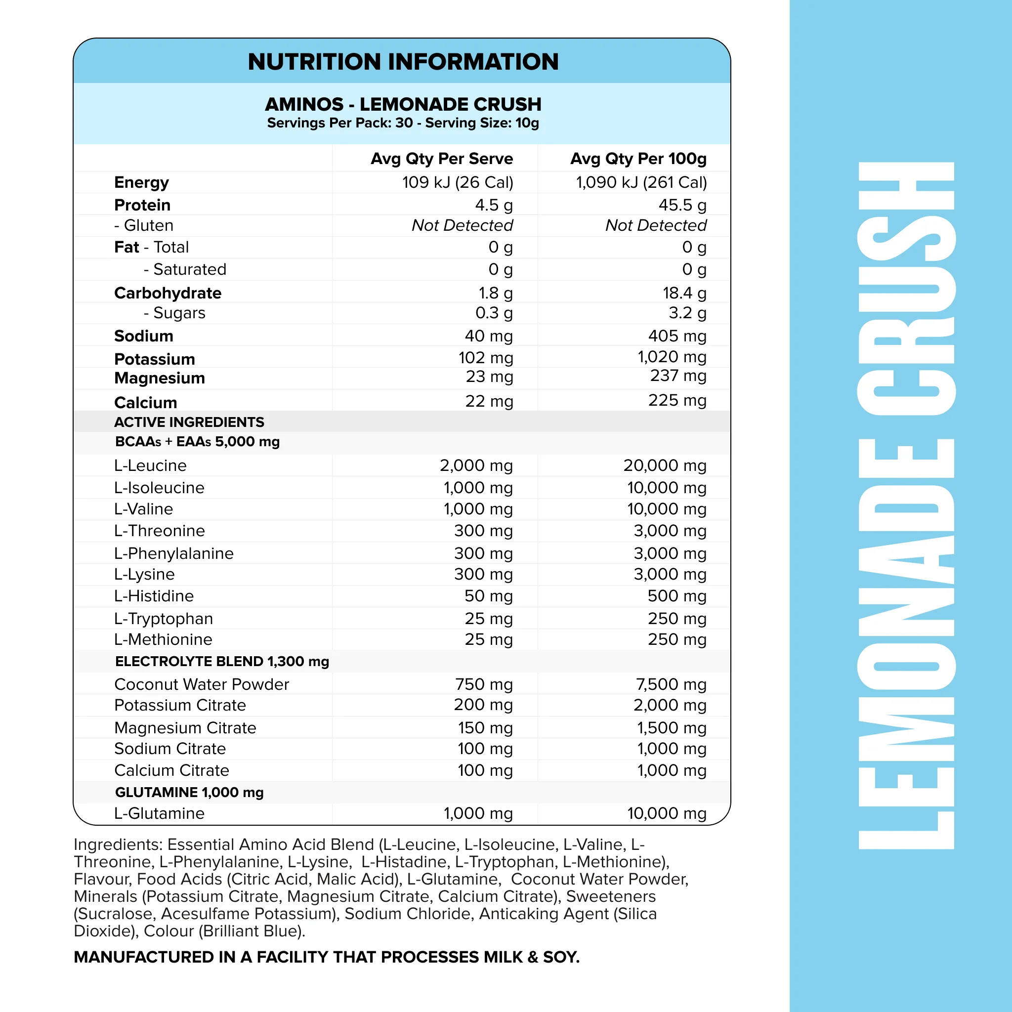 AMINOS + HYDRATION - Lemonade Crush - 30 serves - Image 2