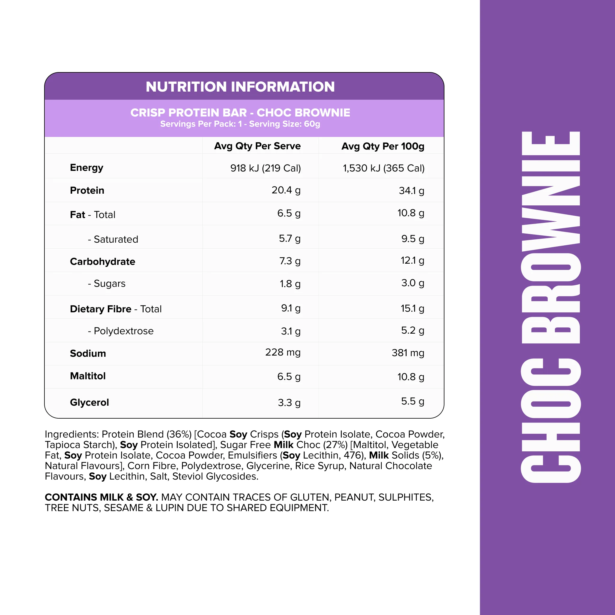 CRISP Protein Bar - Choc Brownie - Box of 12 - Image 2