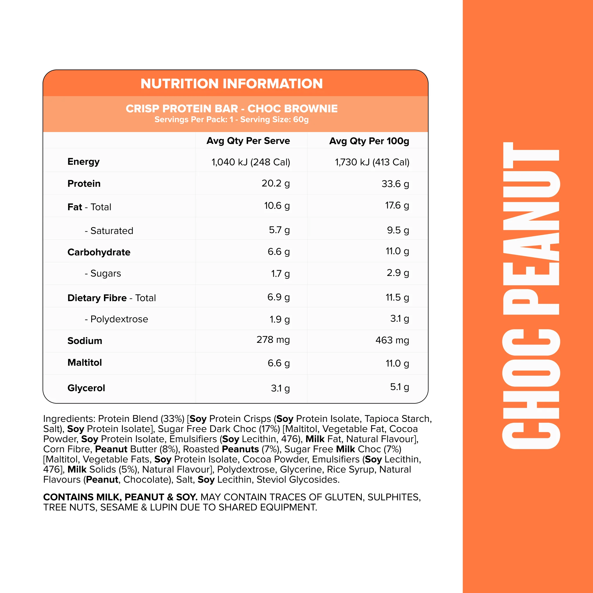 CRISP Protein Bar - Choc Peanut Bar - Box of 12 - Image 2