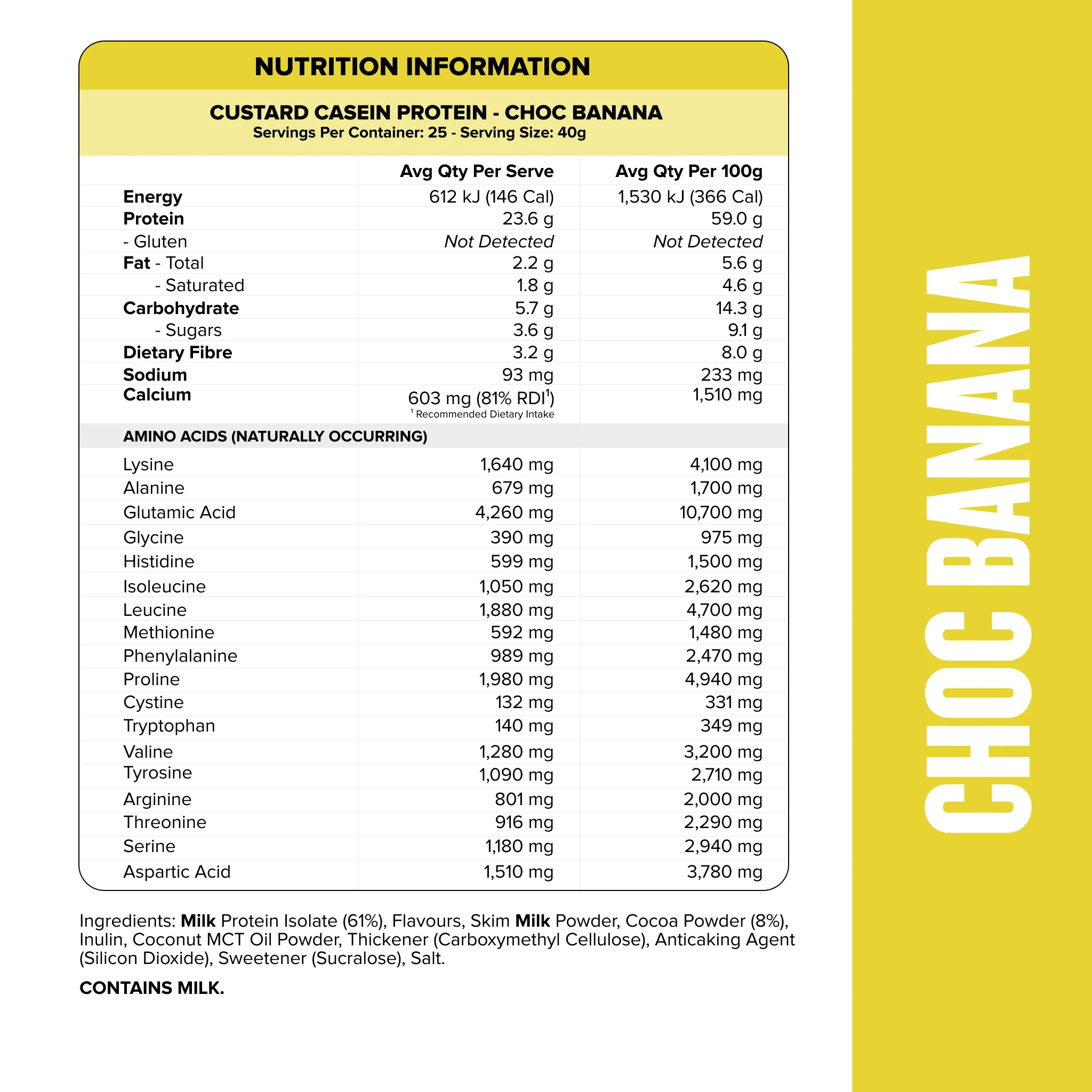 CUSTARD Casein Protein - Choc Banana - 25 serves - Image 2