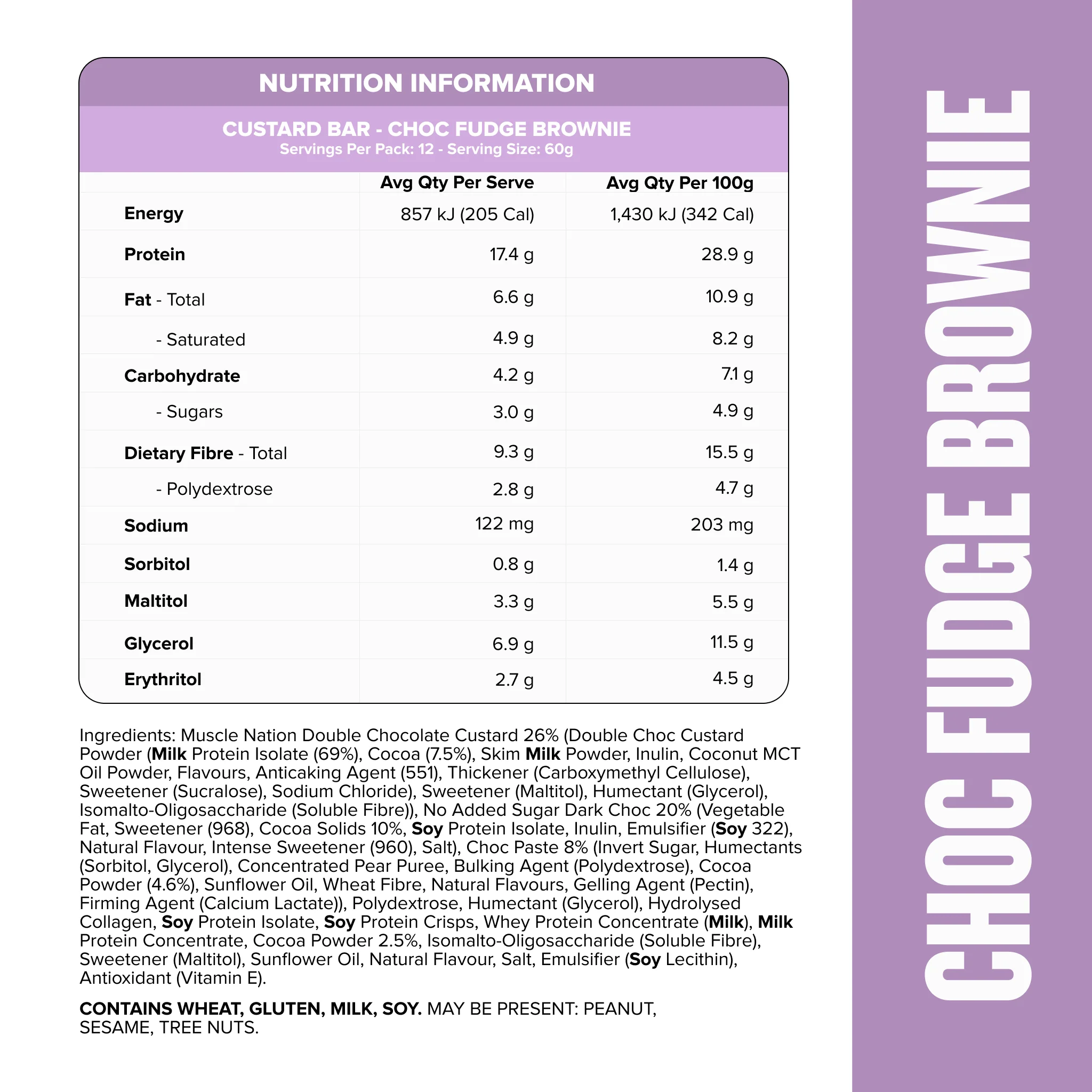 CUSTARD Protein Bar - Choc Fudge Brownie - Box of 12 - Image 3