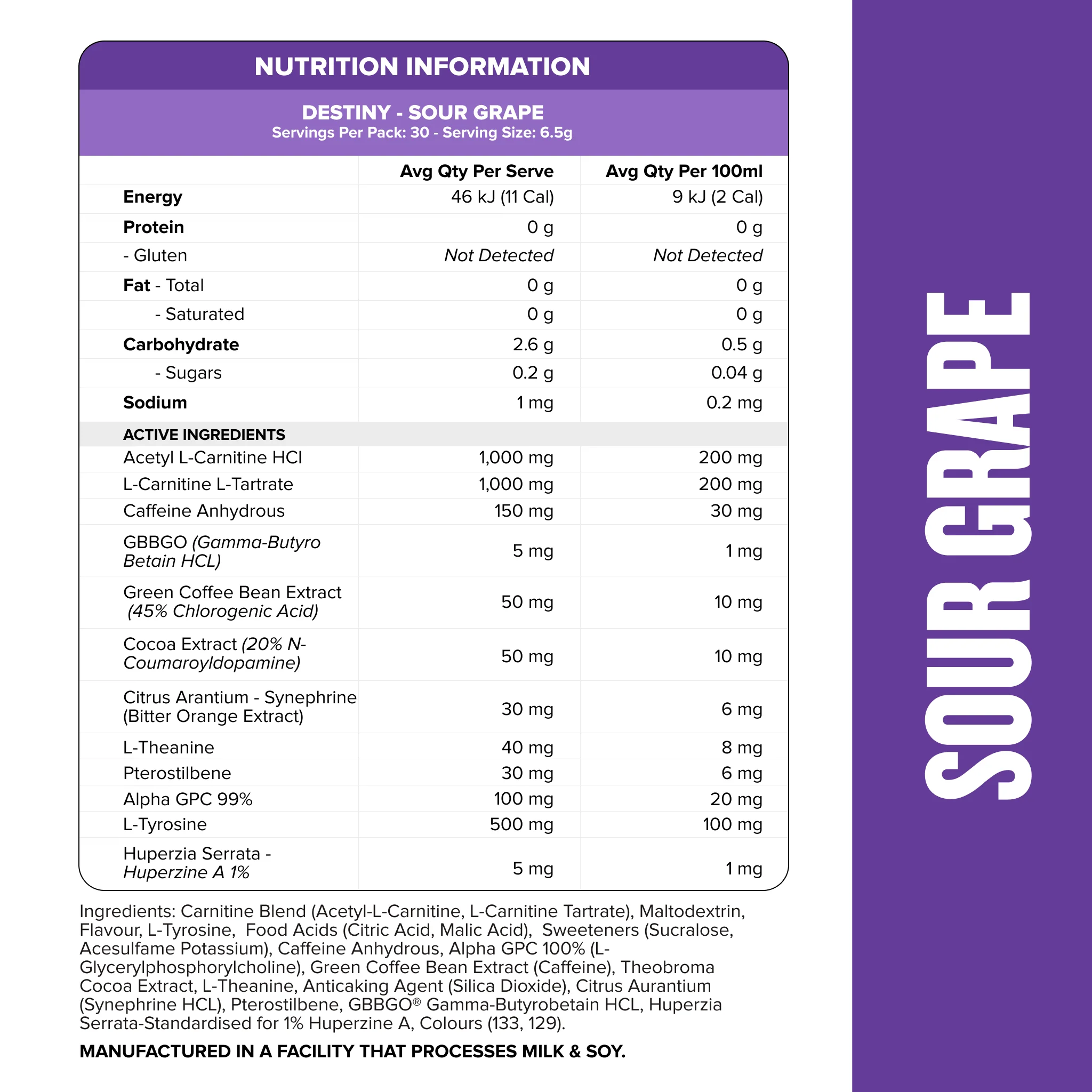 DESTINY Pre-Workout Burn - Sour Grape - 30 serves - Image 2