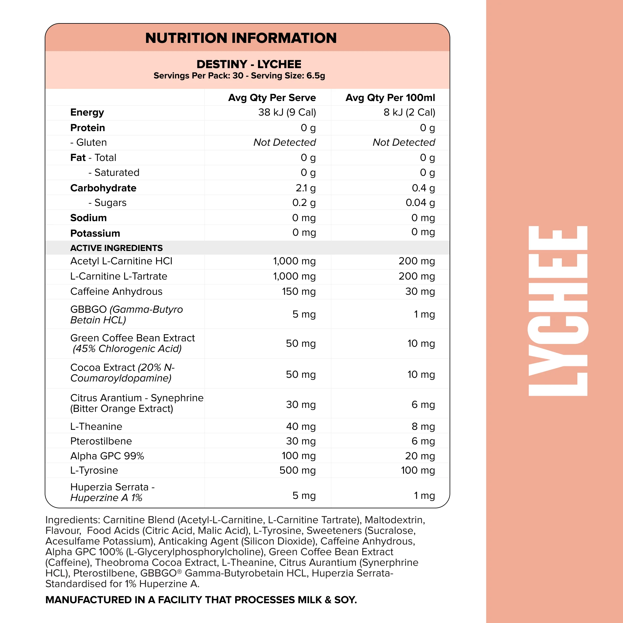 DESTINY Pre-Workout Burn - Lychee - 30 serves - Image 2