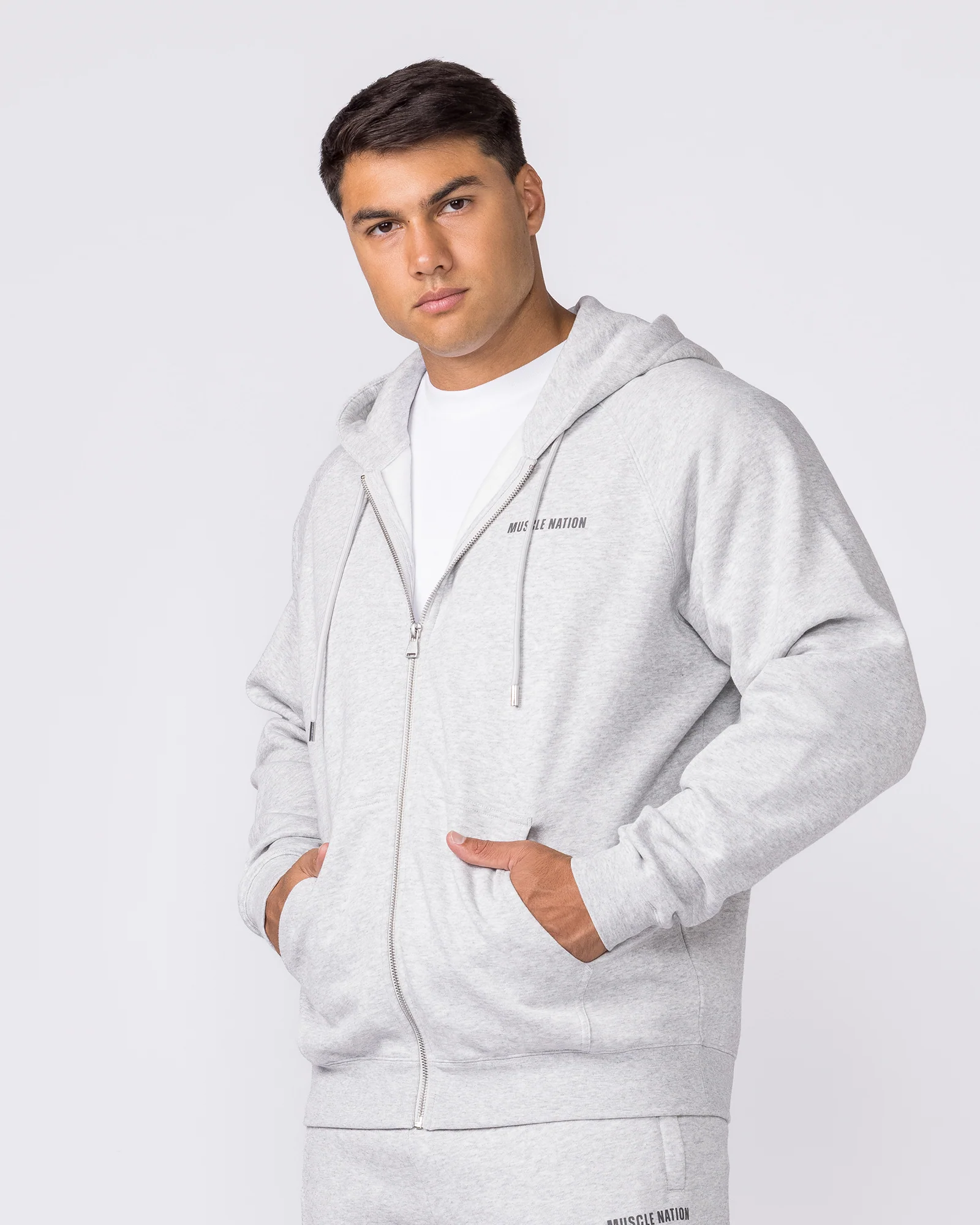 Essential Zip Hoodie - Grey Marl - Image 3