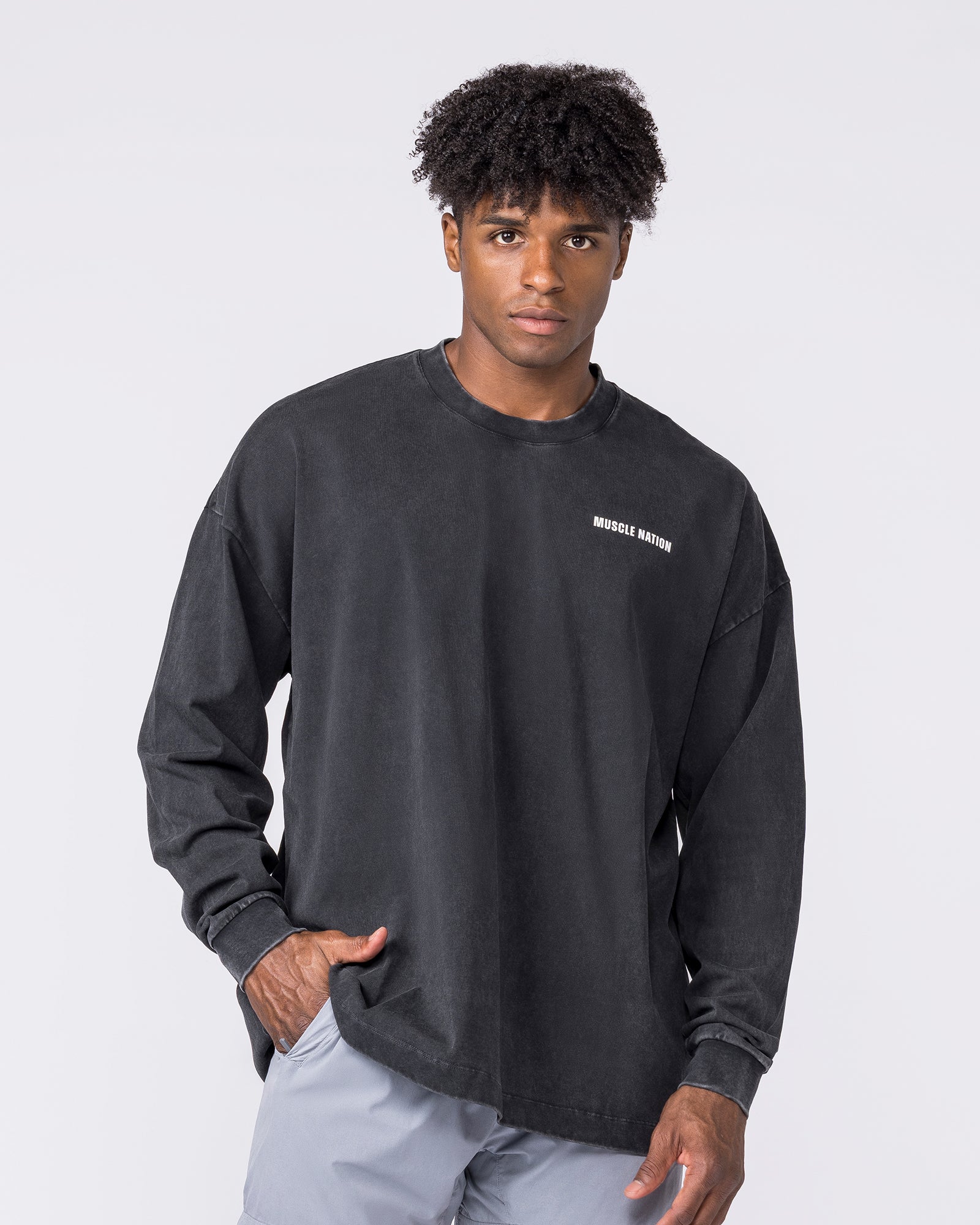 Essential Oversized Long Sleeve Vintage Tee - Washed Black
