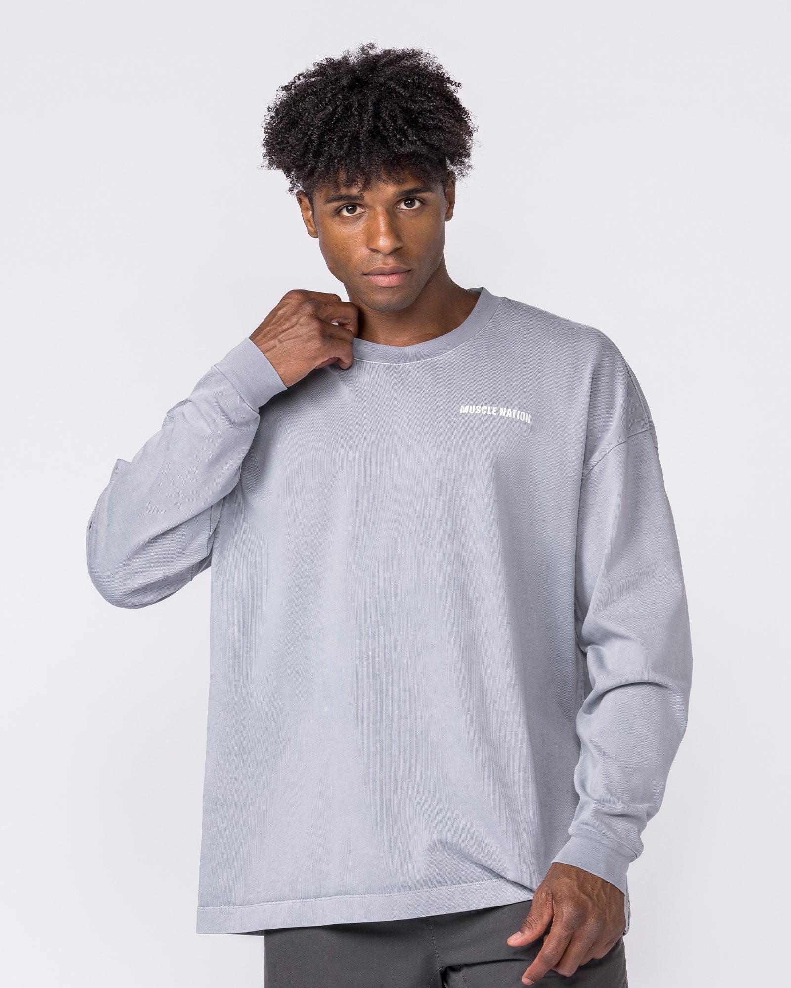 Essential Oversized Long Sleeve Vintage Tee - Washed Cement