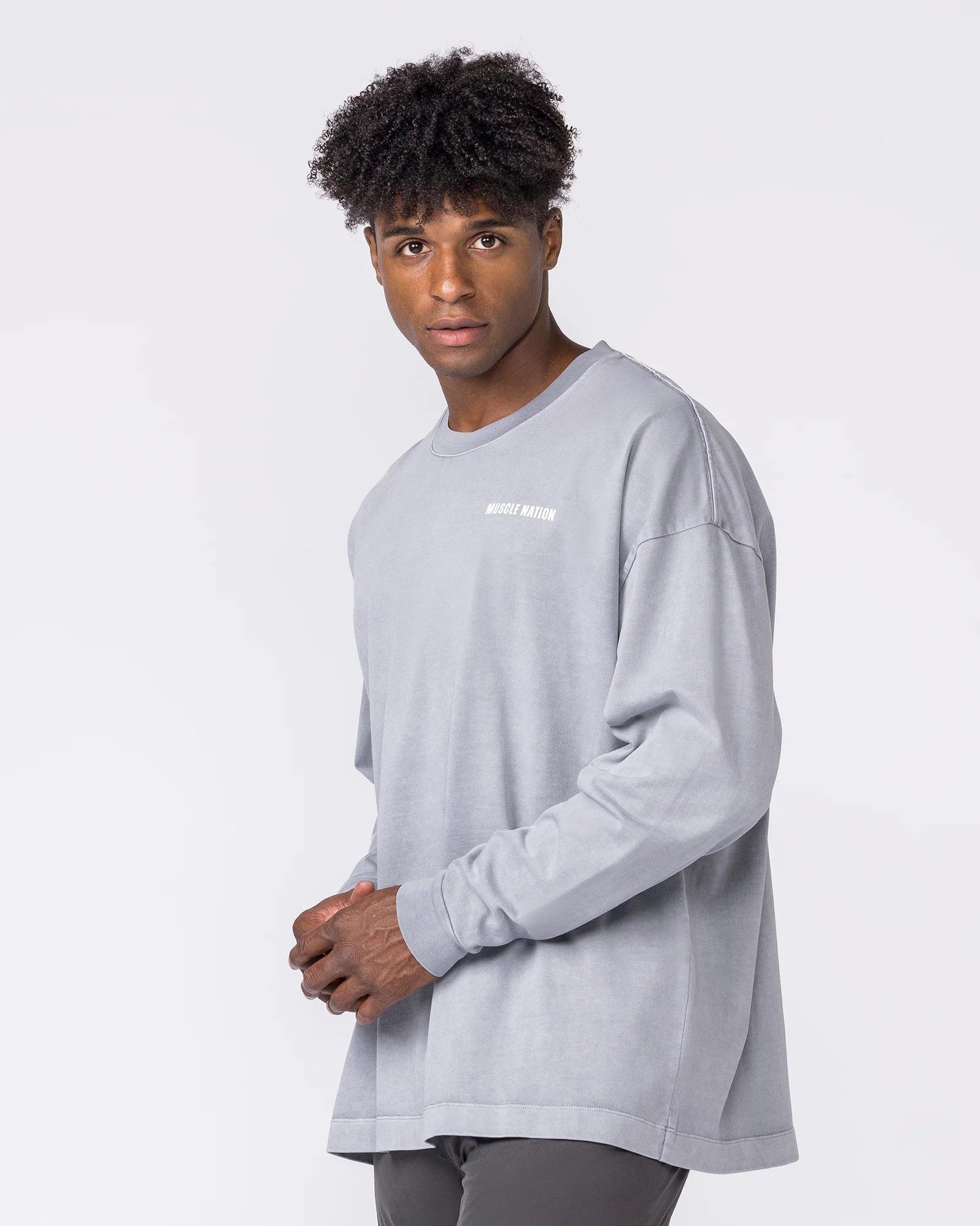 Essential Oversized Long Sleeve Vintage Tee - Washed Cement - Image 3