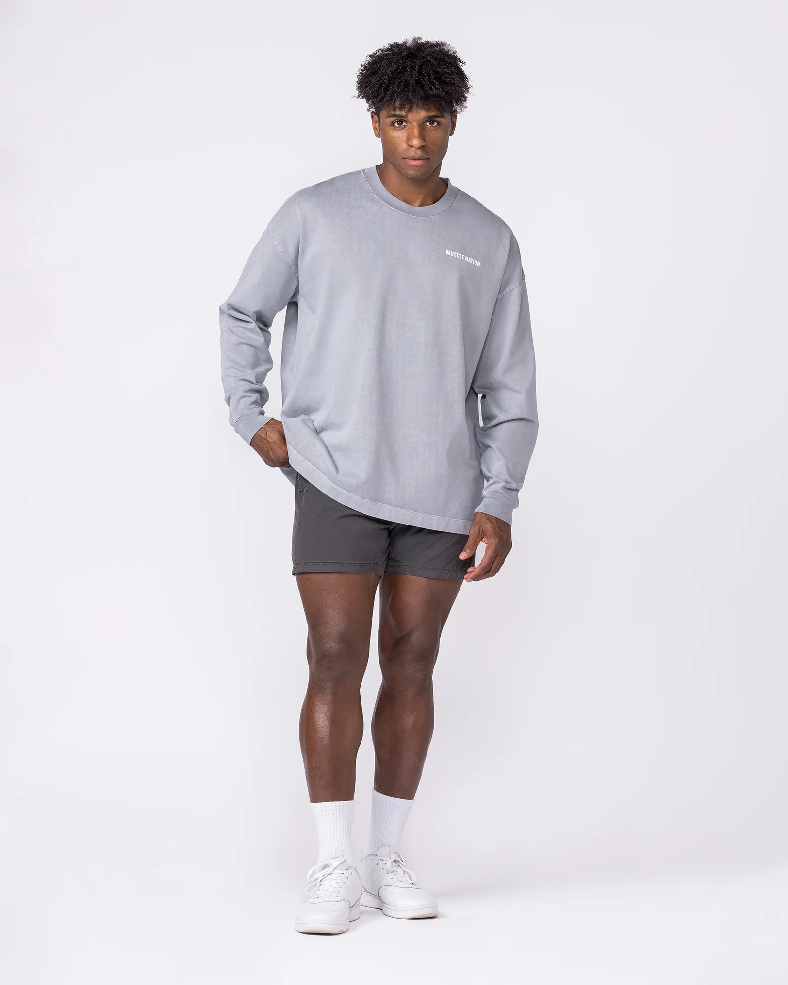 Essential Oversized Long Sleeve Vintage Tee - Washed Cement - Image 5
