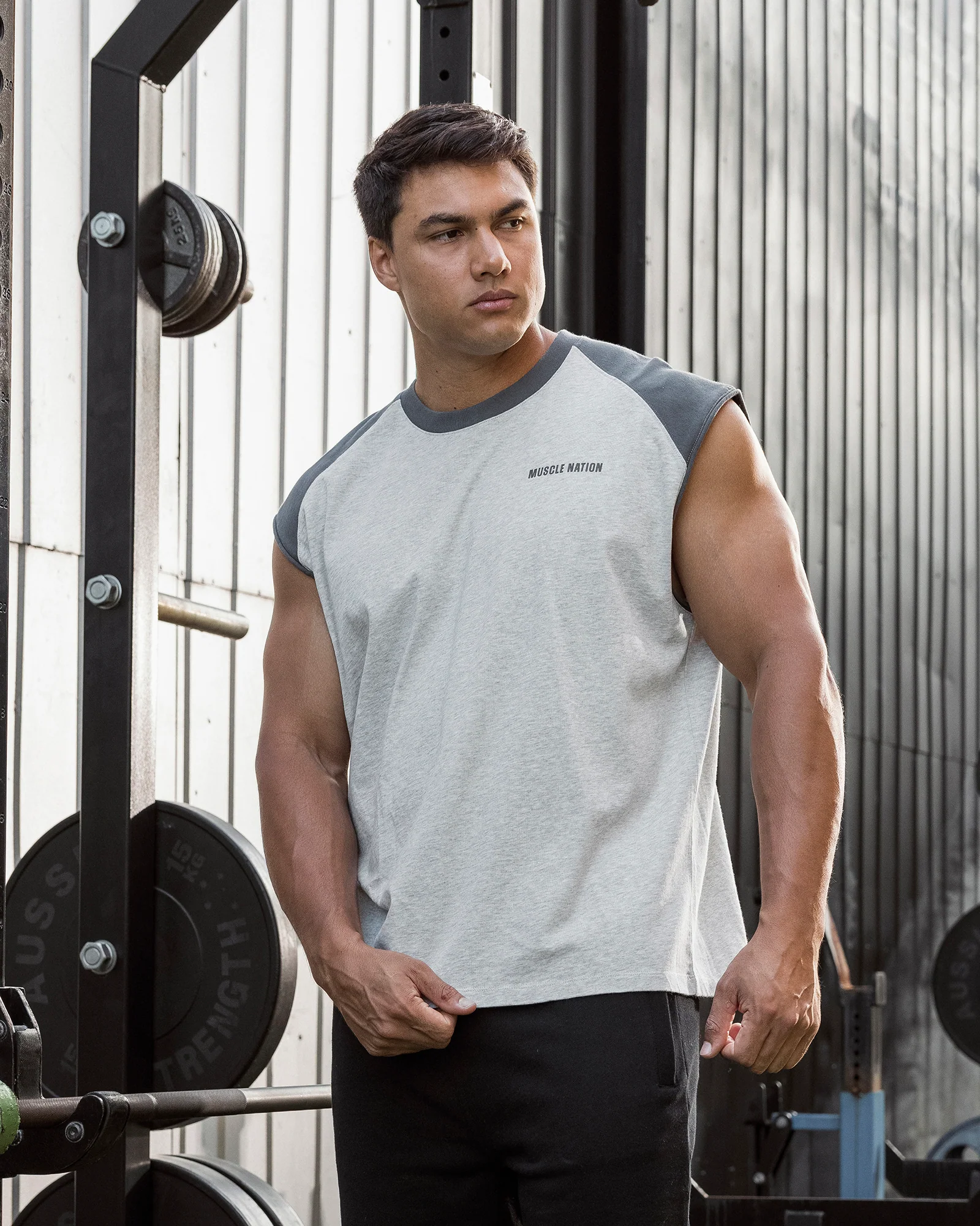 Essential Raglan Boxy Muscle Tank - Grey Marl / Tornado