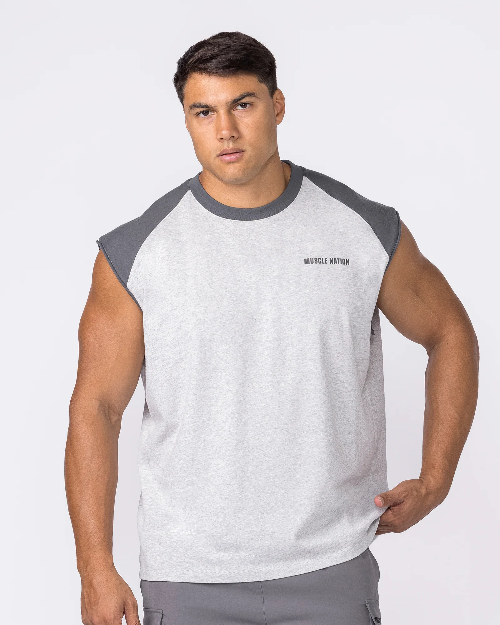 Essential Raglan Boxy Muscle Tank - Grey Marl / Tornado - Image 3