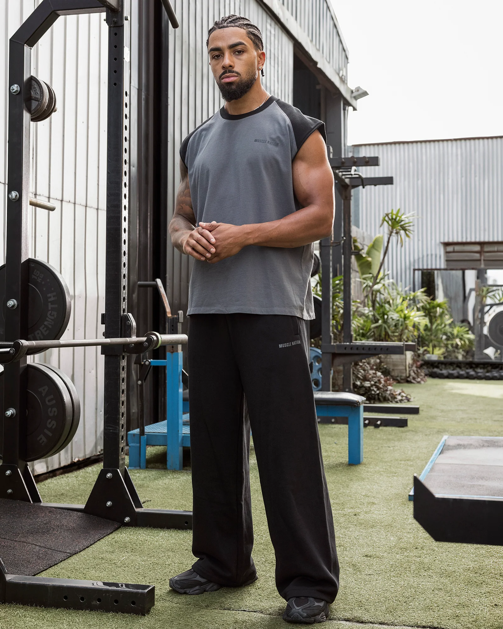 Essential Raglan Boxy Muscle Tank - Tornado / Black