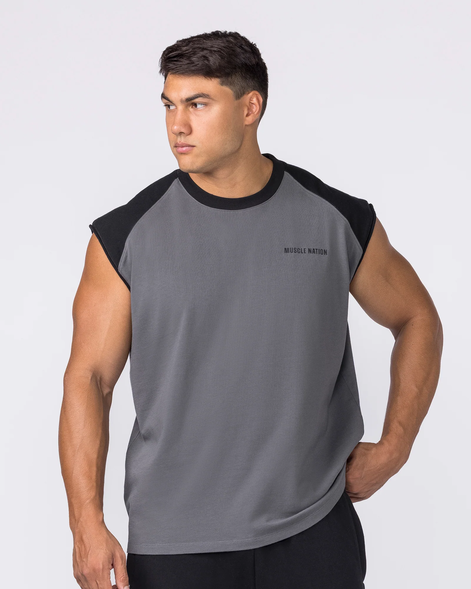 Essential Raglan Boxy Muscle Tank - Tornado / Black - Image 4