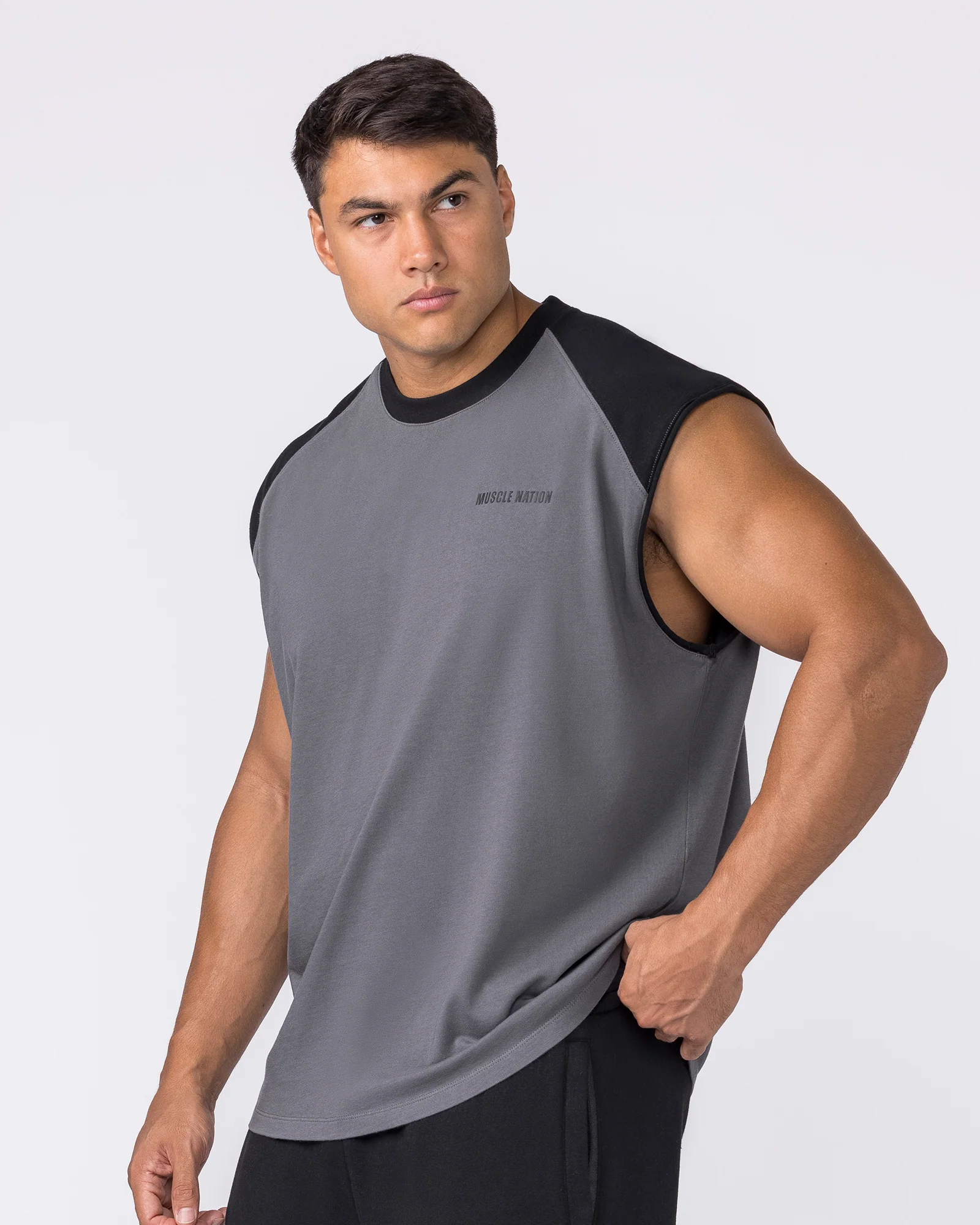 Essential Raglan Boxy Muscle Tank - Tornado / Black - Image 5