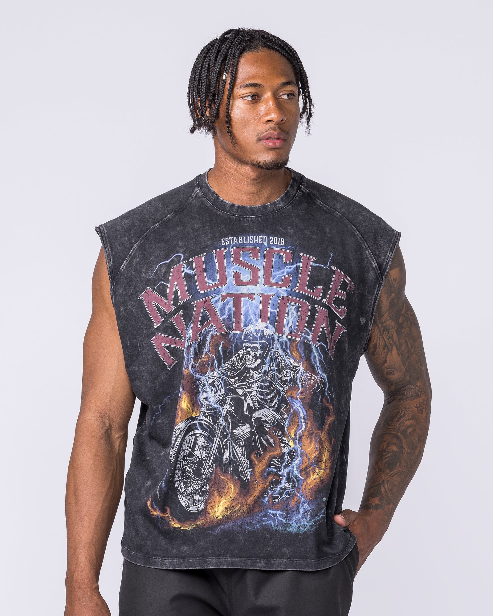 Full Throttle Vintage Boxy Muscle Tank - Washed Black - Image 3