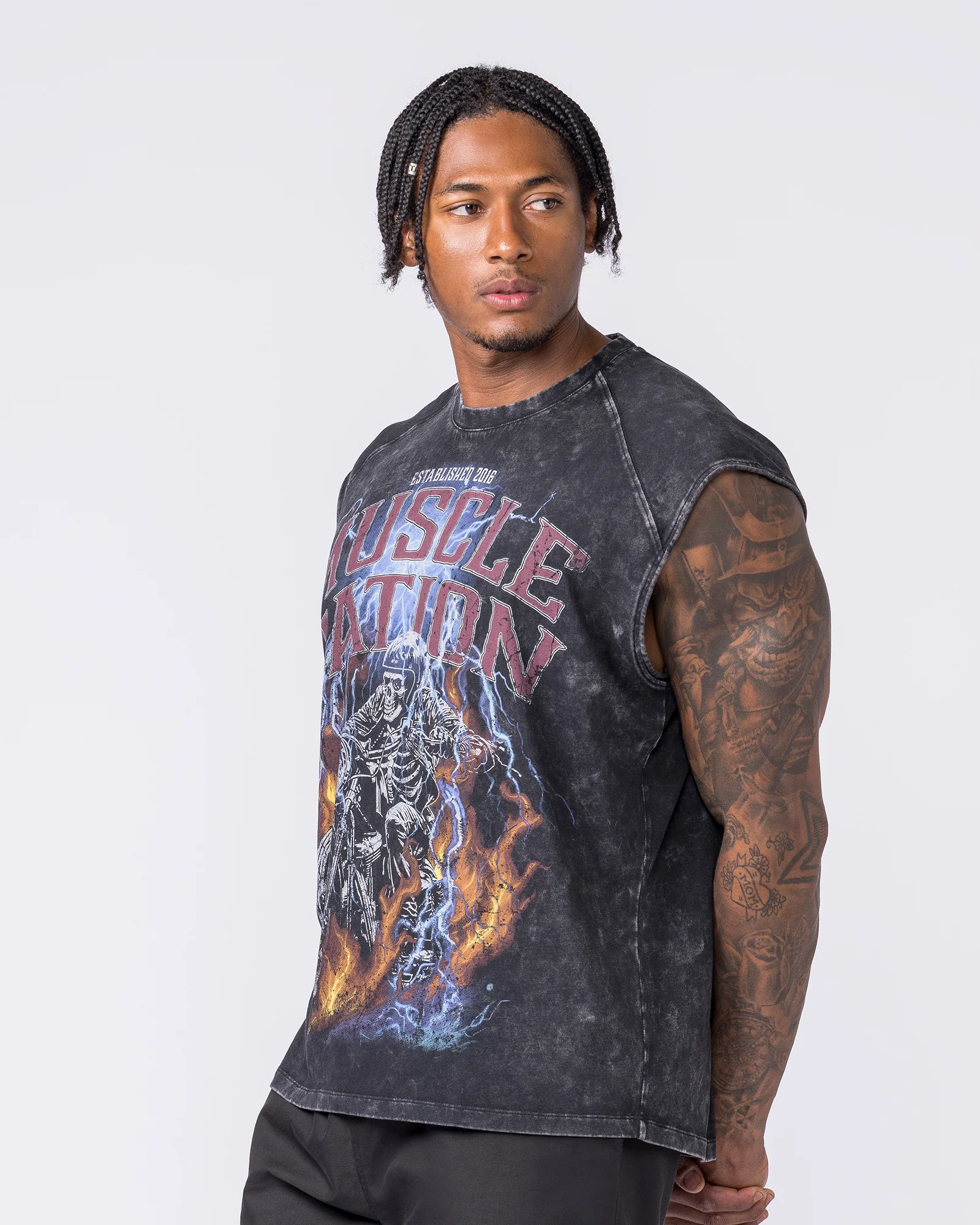 Full Throttle Vintage Boxy Muscle Tank - Washed Black - Image 4