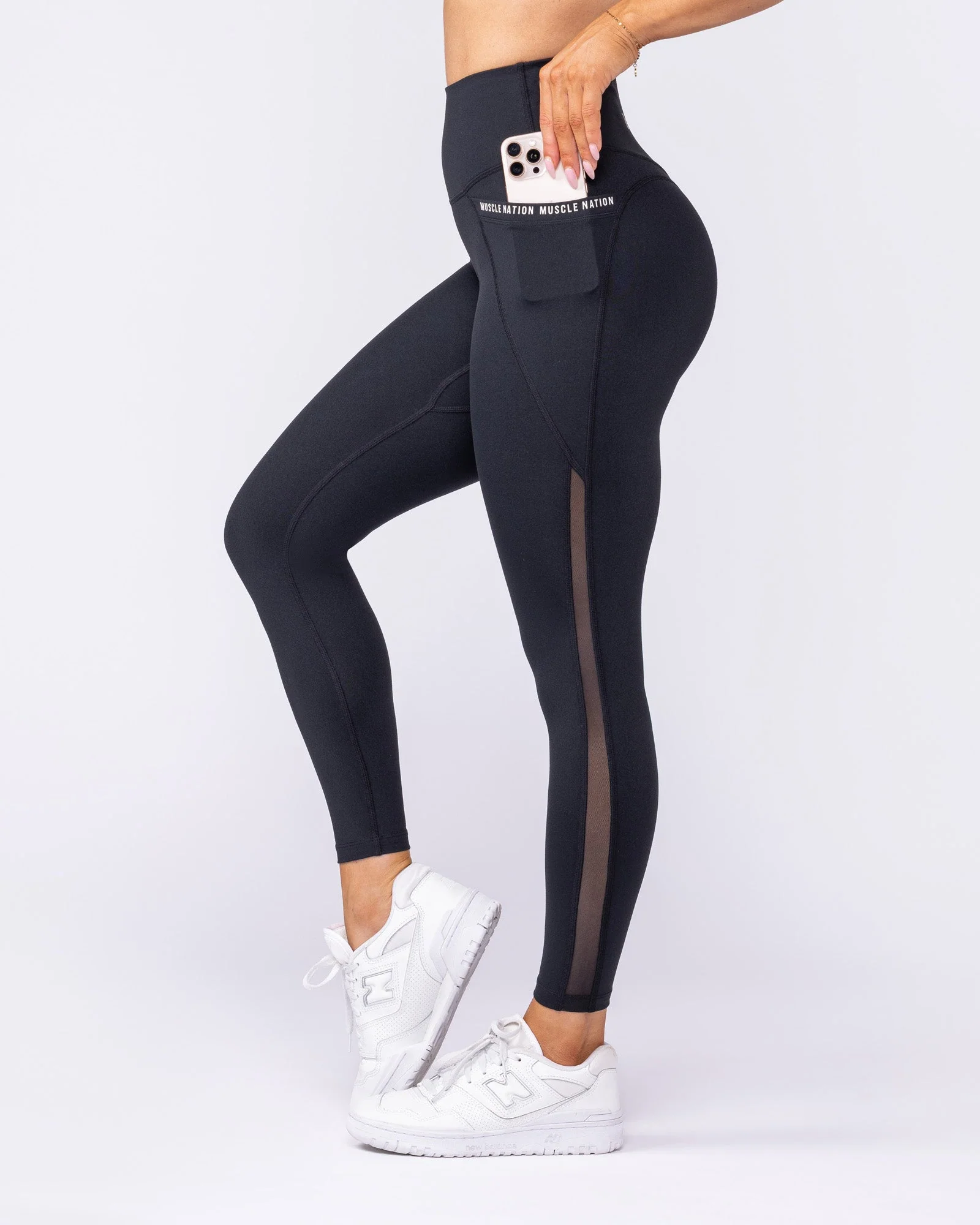 Illusion Signature Pocket Ankle Length Leggings - Black - Image 2