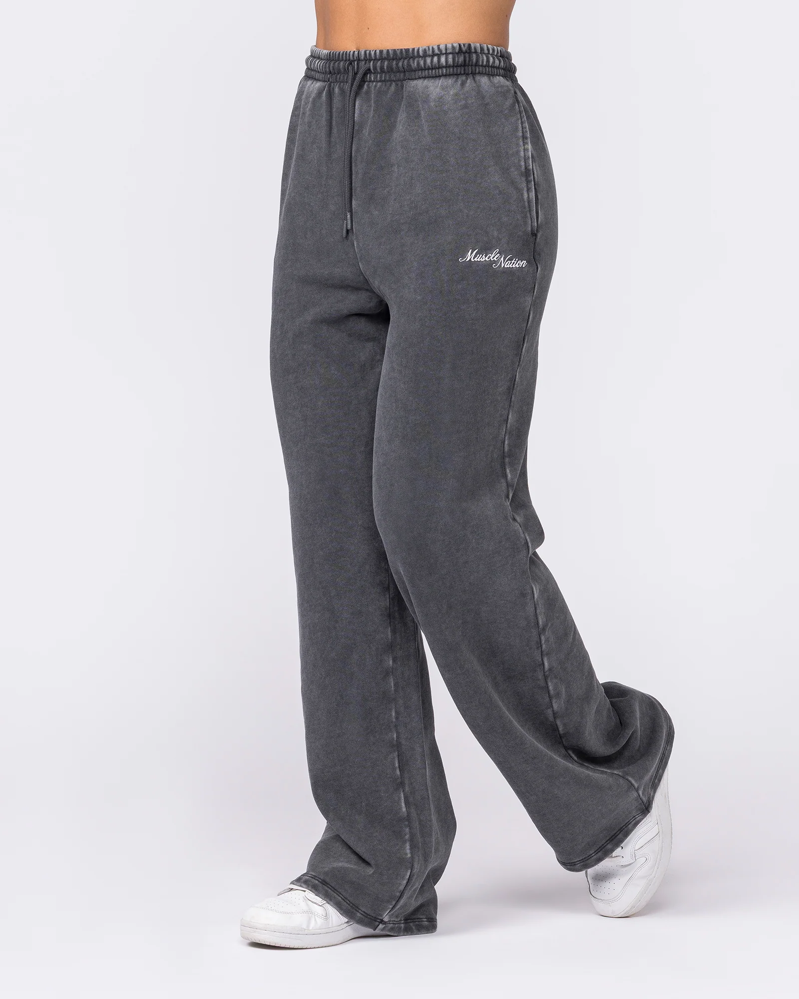 Loopback Straight Leg Vintage Trackies - Washed Black - Image 4