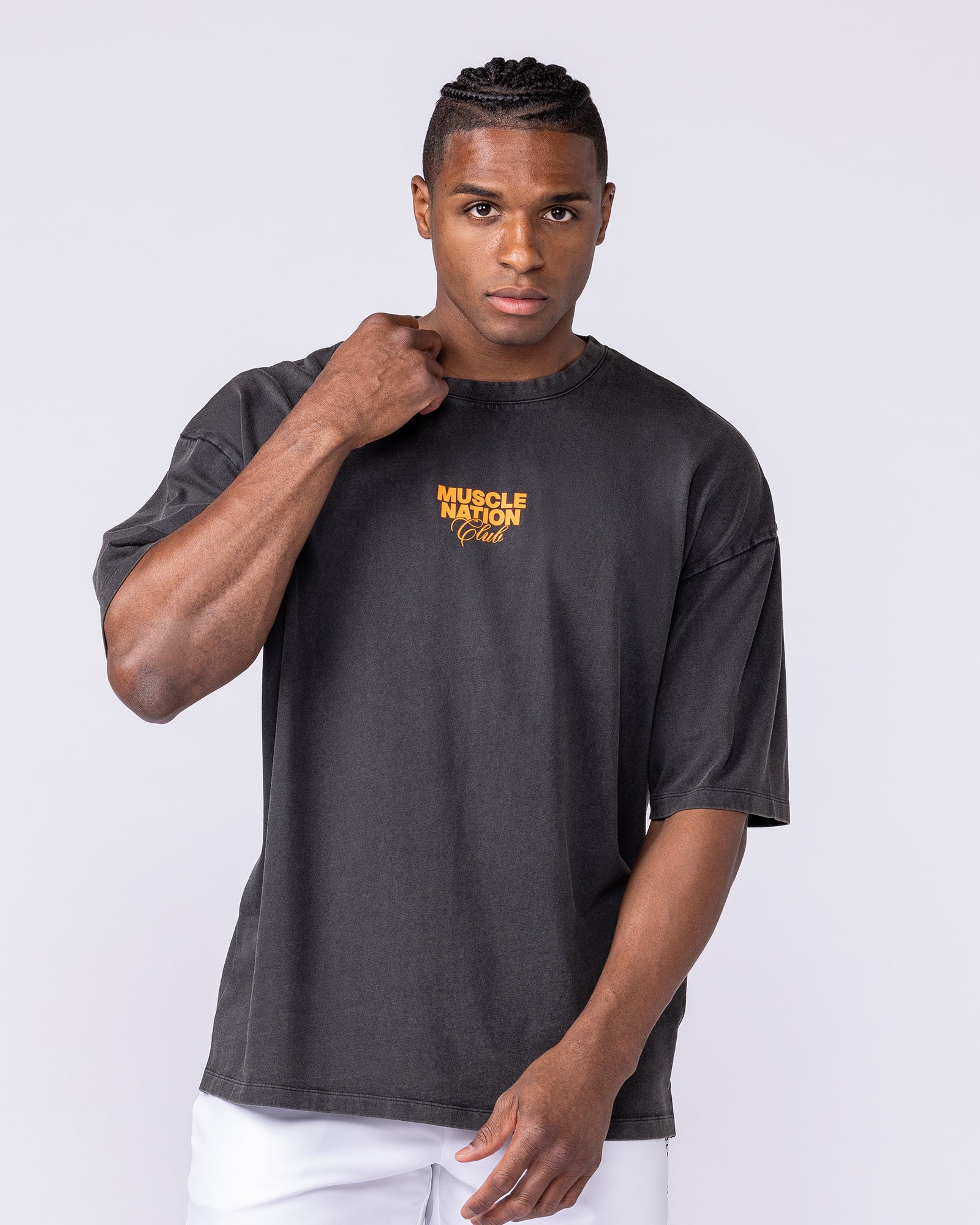 Mens Neon Iris Oversized Vintage Tee - Washed Black - Image 2