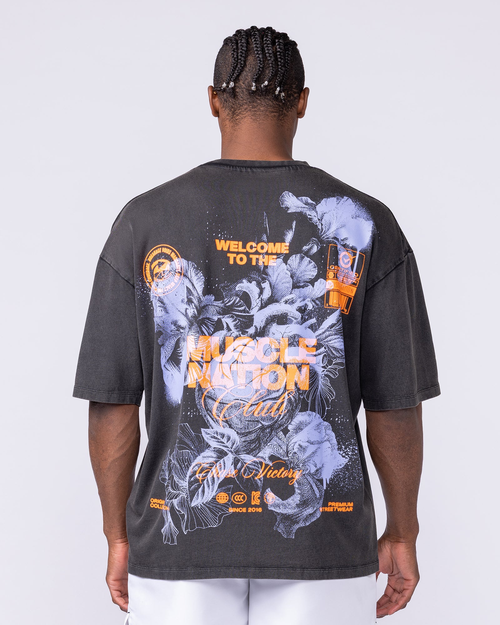 Mens Neon Iris Oversized Vintage Tee - Washed Black - Image 5