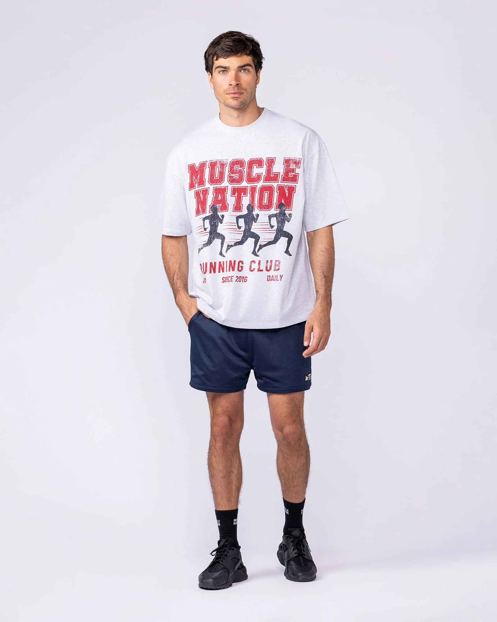 Mens Running Club Oversized Tee - Snow Grey Marl - Image 6
