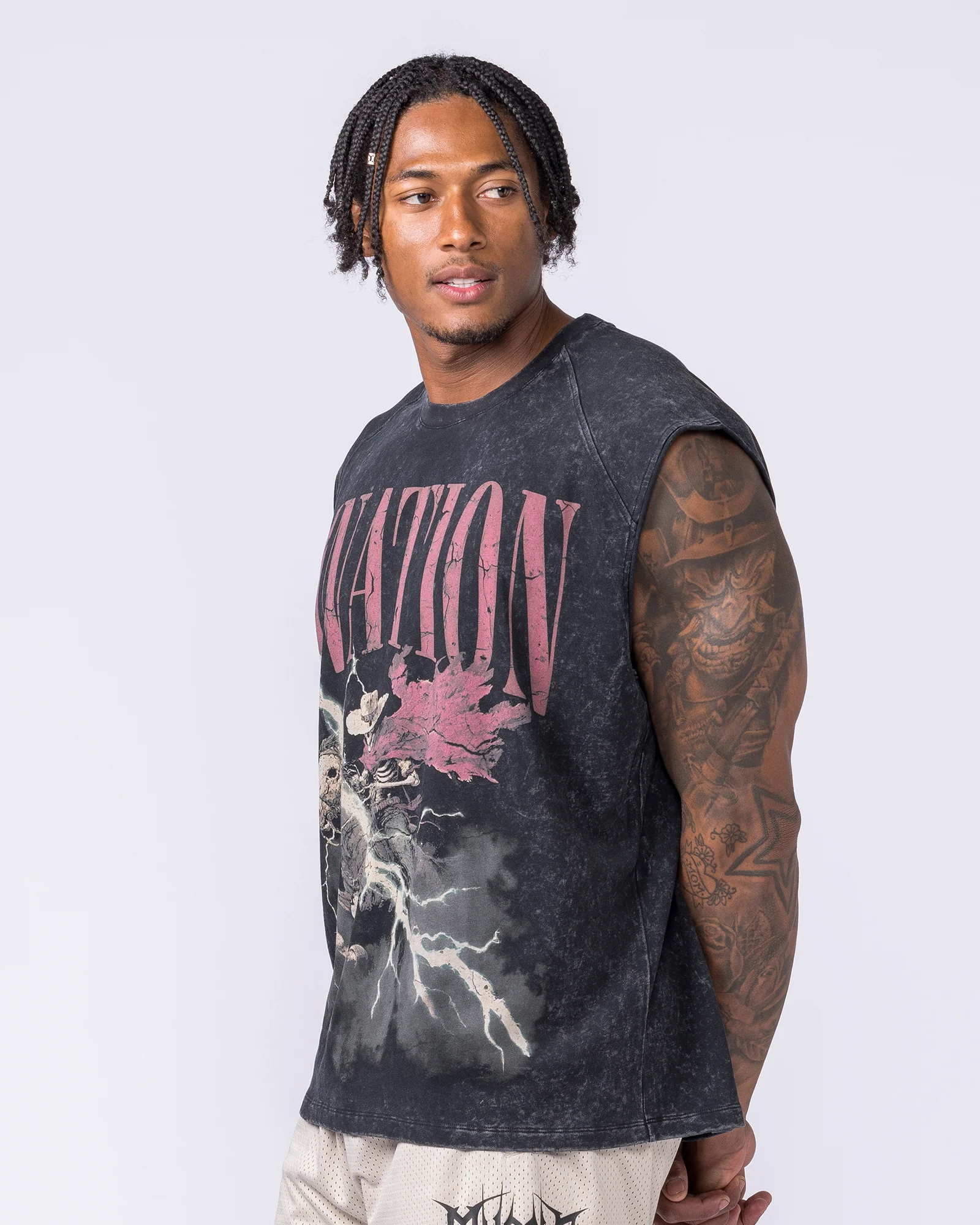 Night Rider Vintage Boxy Muscle Tank - Washed Black - Image 4