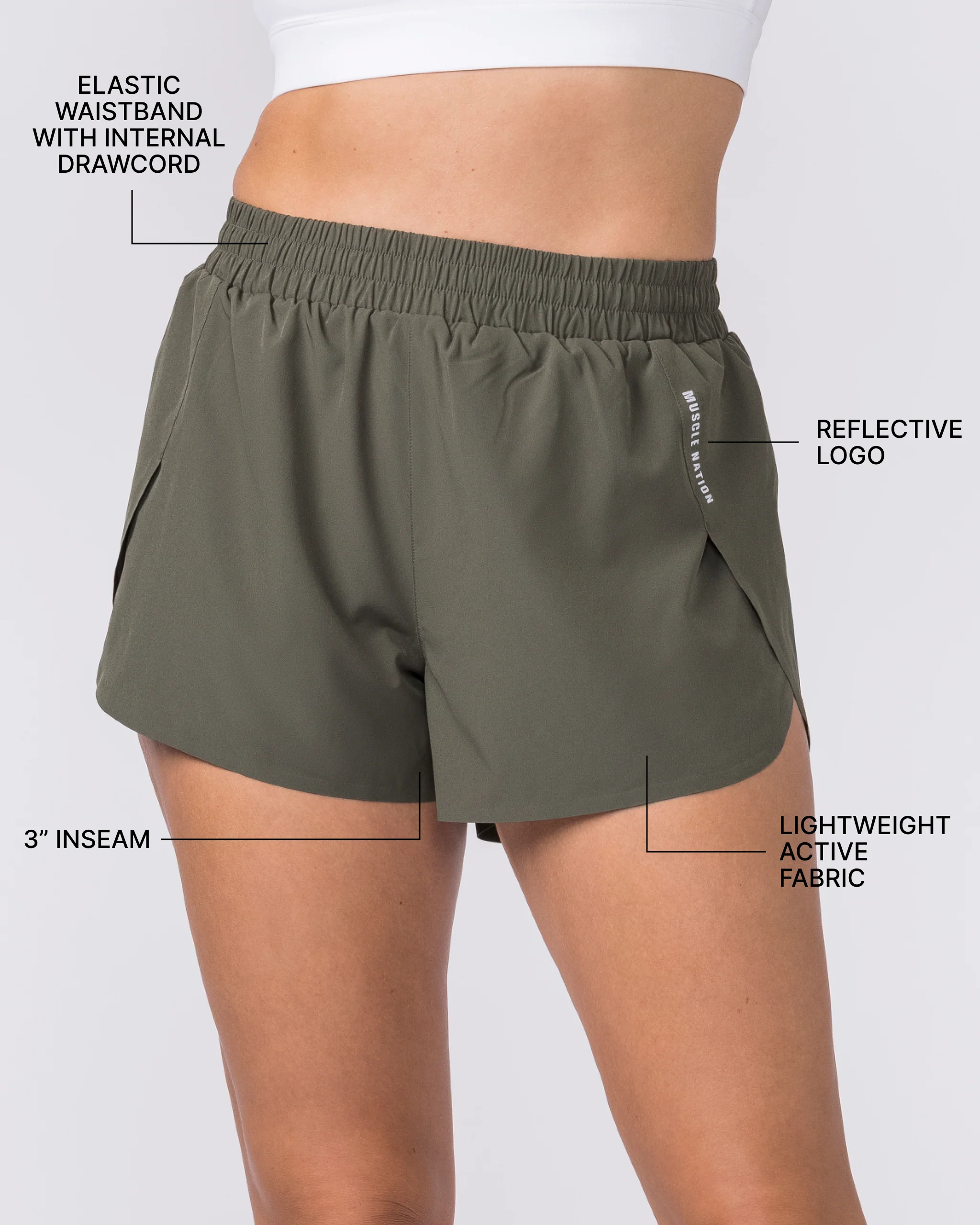 Pace High-Waisted Run Shorts - Dark Khaki - Image 3