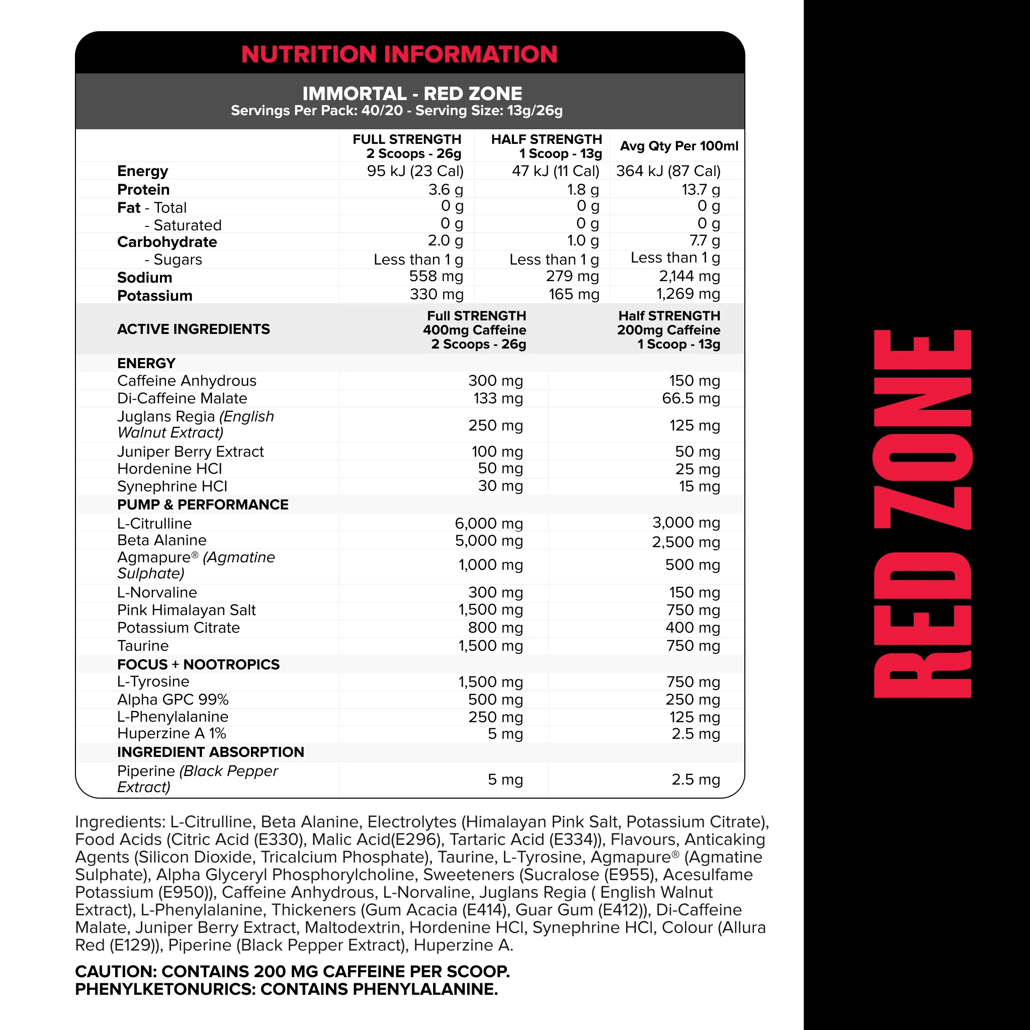 IMMORTAL Pre-Workout - Red Zone - 40 serves - Image 2
