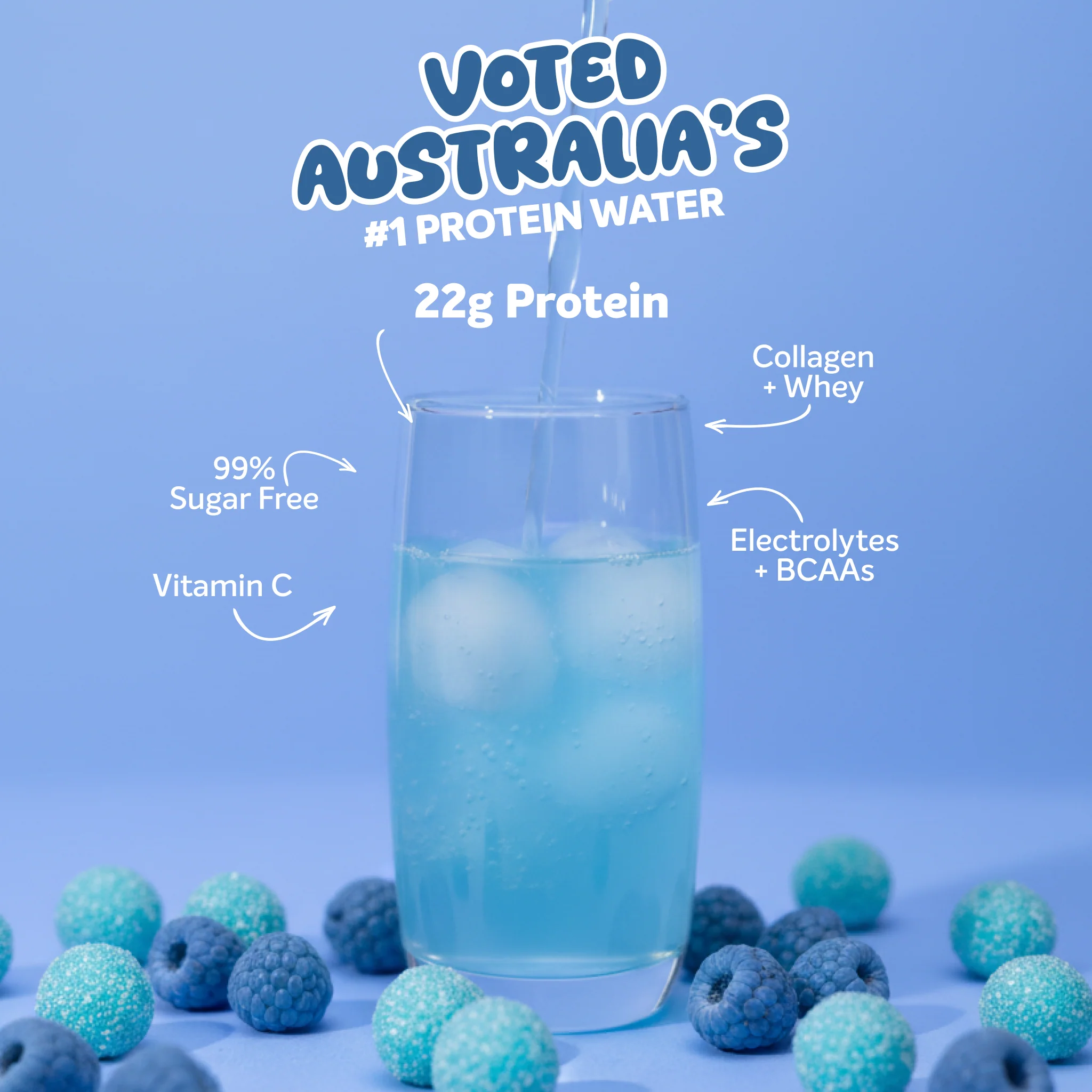 PROTEIN WATER - Sour Blue Raspberry - 25 serves - Image 2