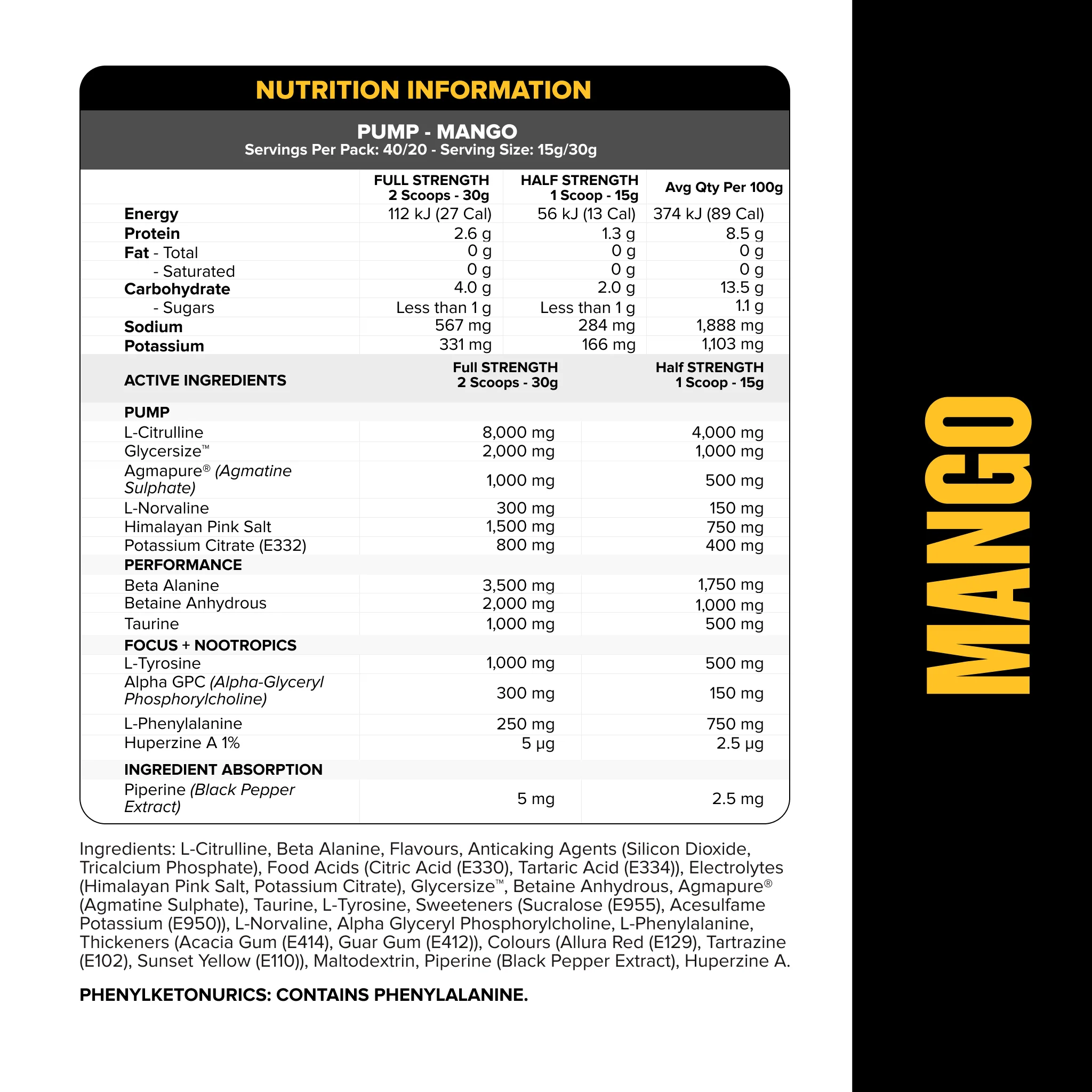 PUMP Pre-Workout Caffeine Free - Mango - 40 serves - Image 2