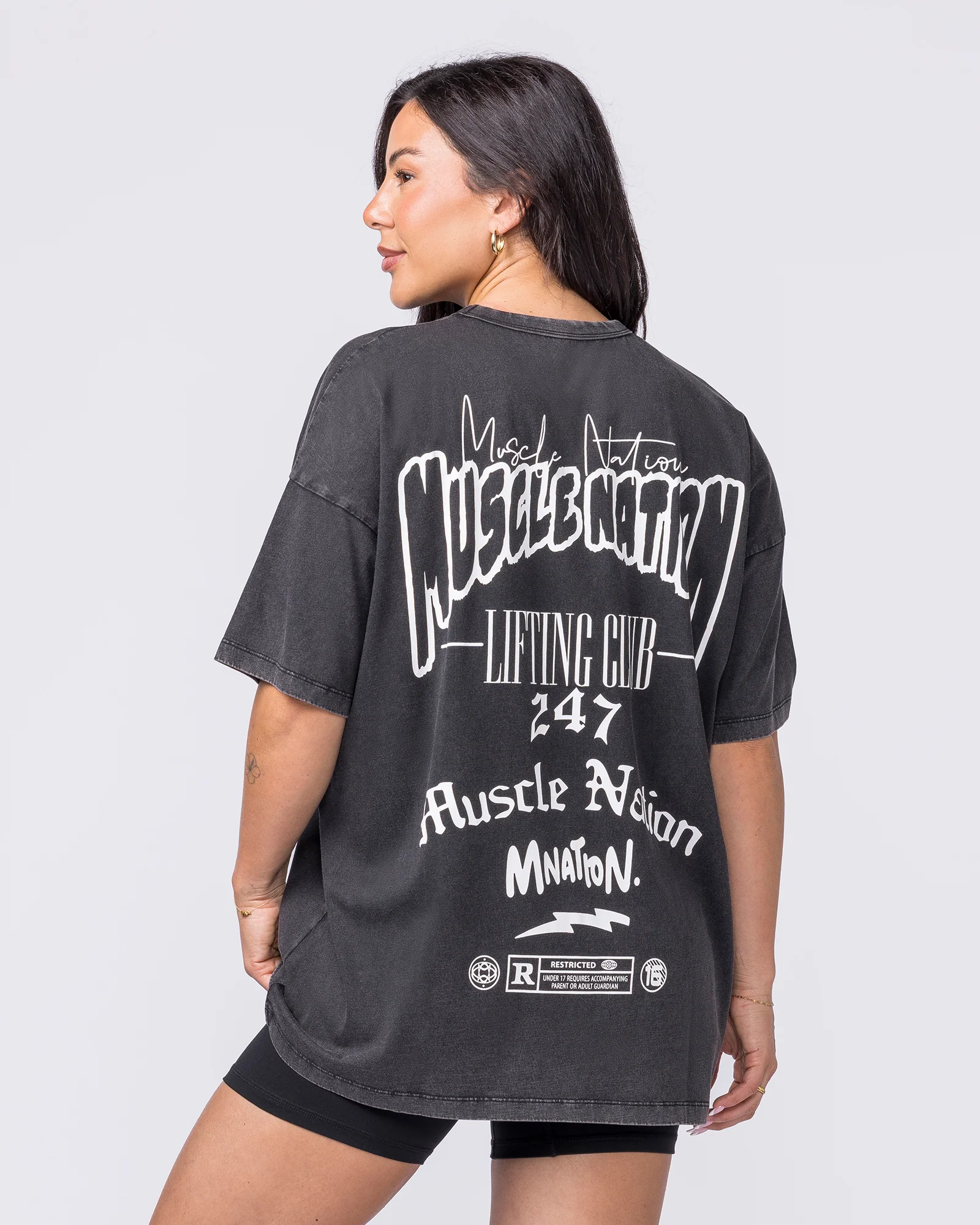 Rated R Oversized Vintage Tee - Washed Black / White - Image 3