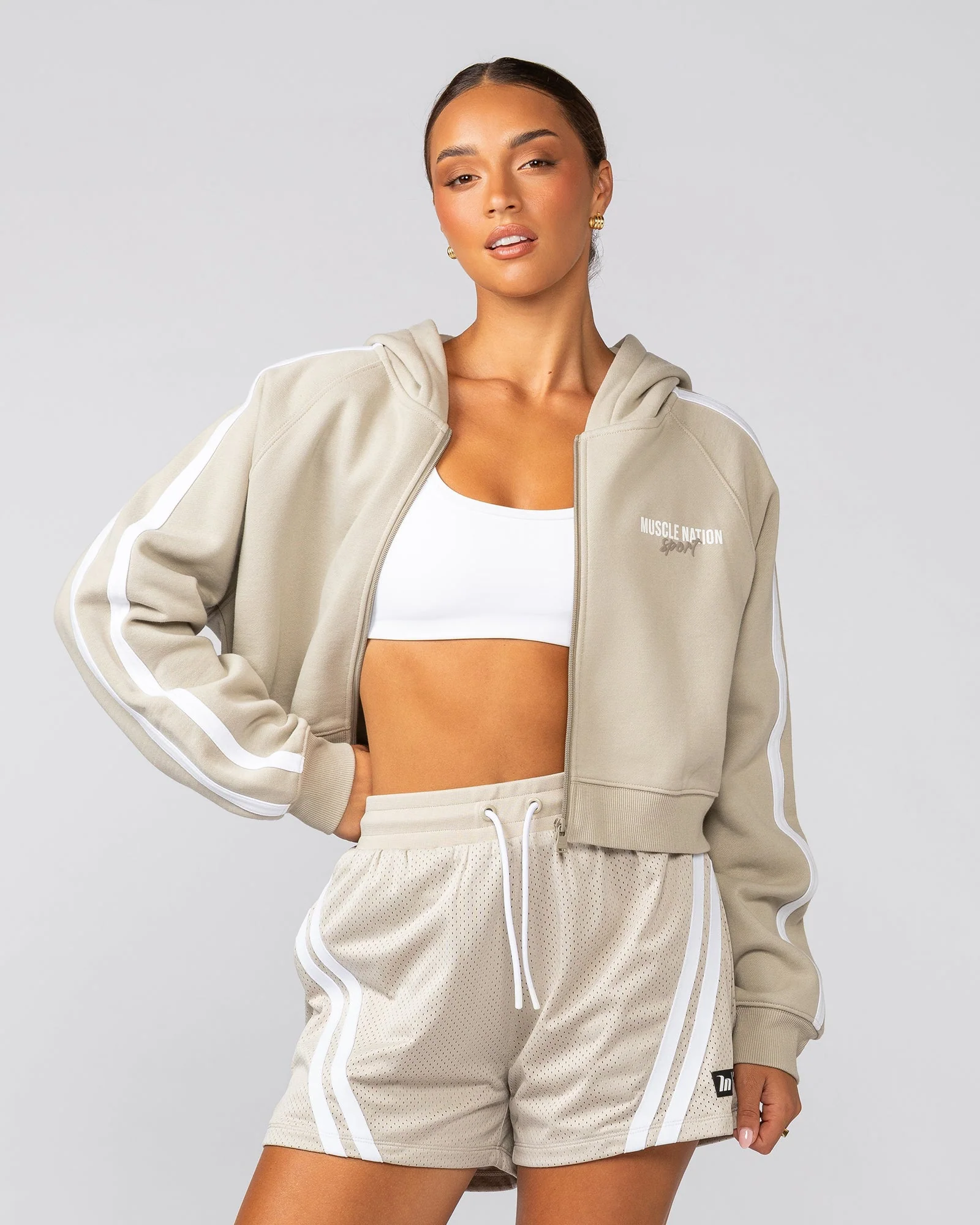 Recoup Cropped Zip Up Hoodie - Stone