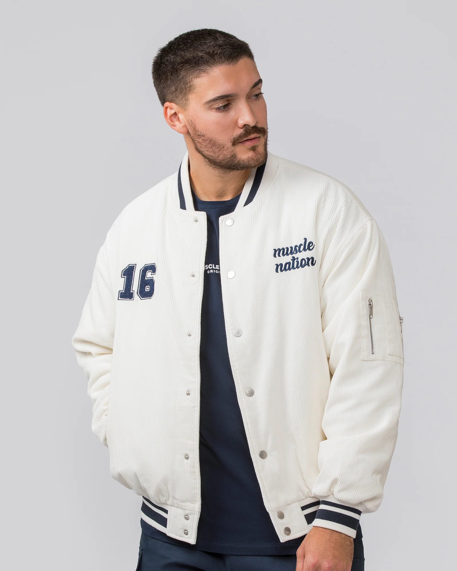 Retro Cord Bomber Jacket - Travertine - Image 2