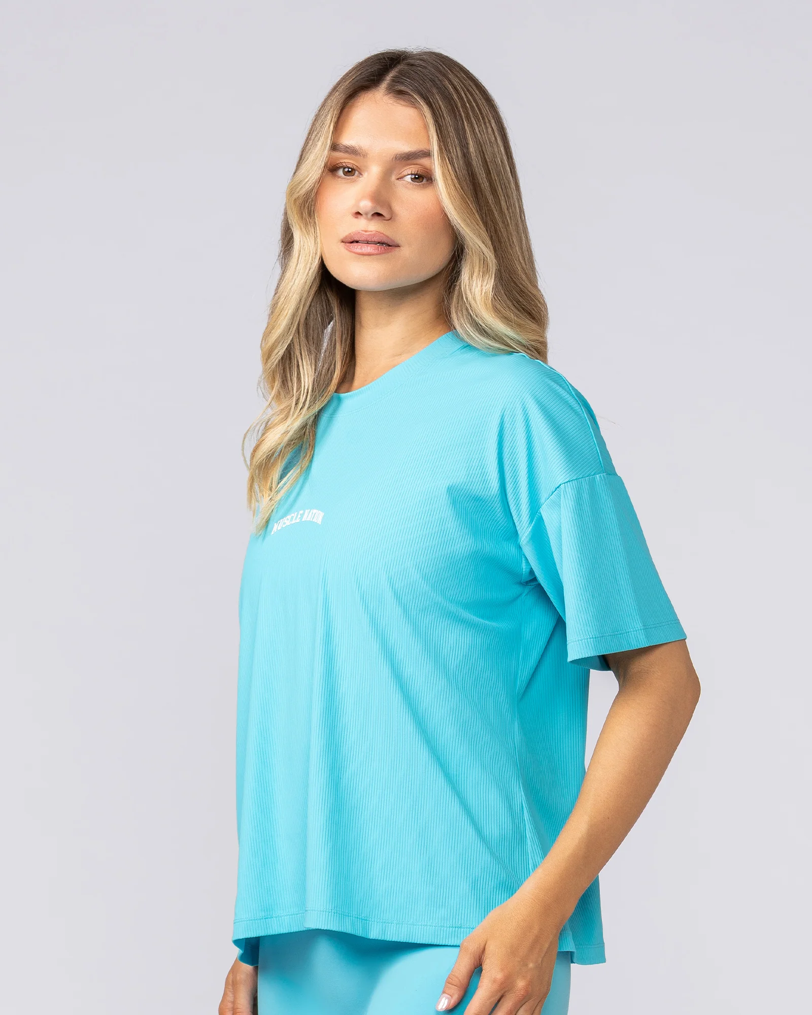 Rib Boxy Training Tee - Oasis Blue - Image 2