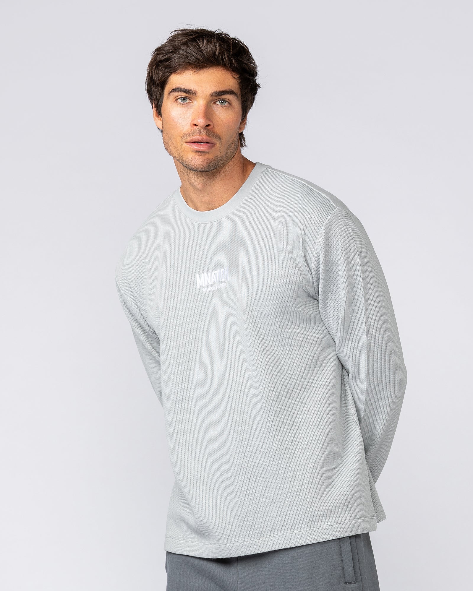 Rib Long Sleeve Tee - Light Grey - Image 3
