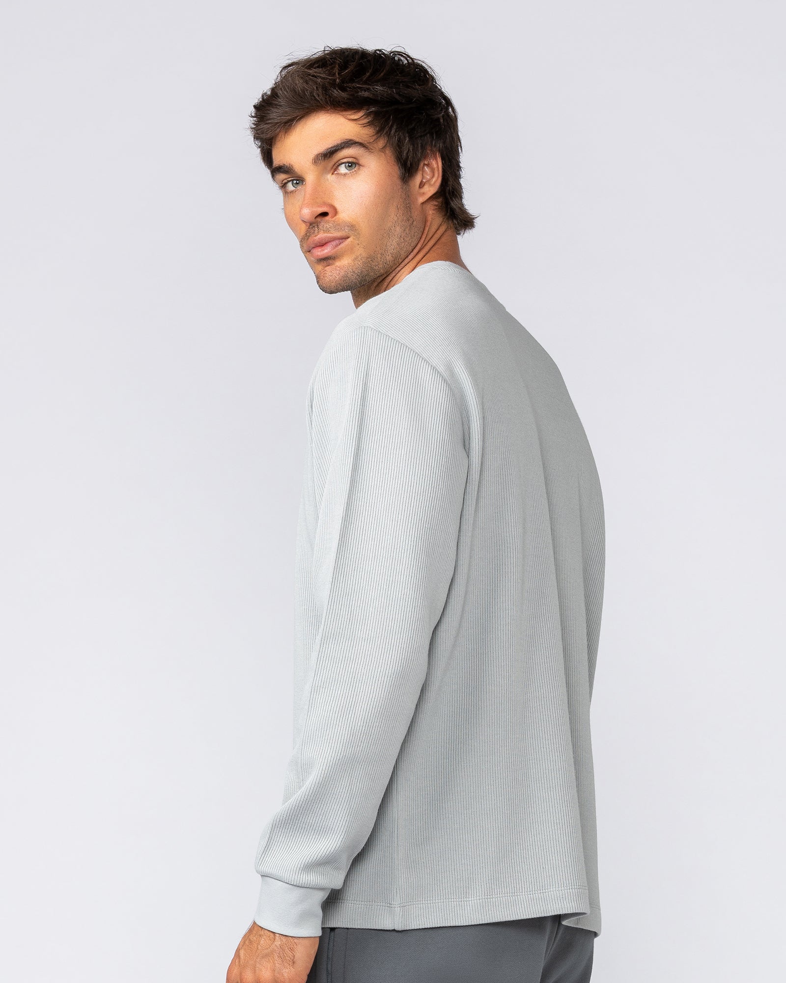 Rib Long Sleeve Tee - Light Grey - Image 4