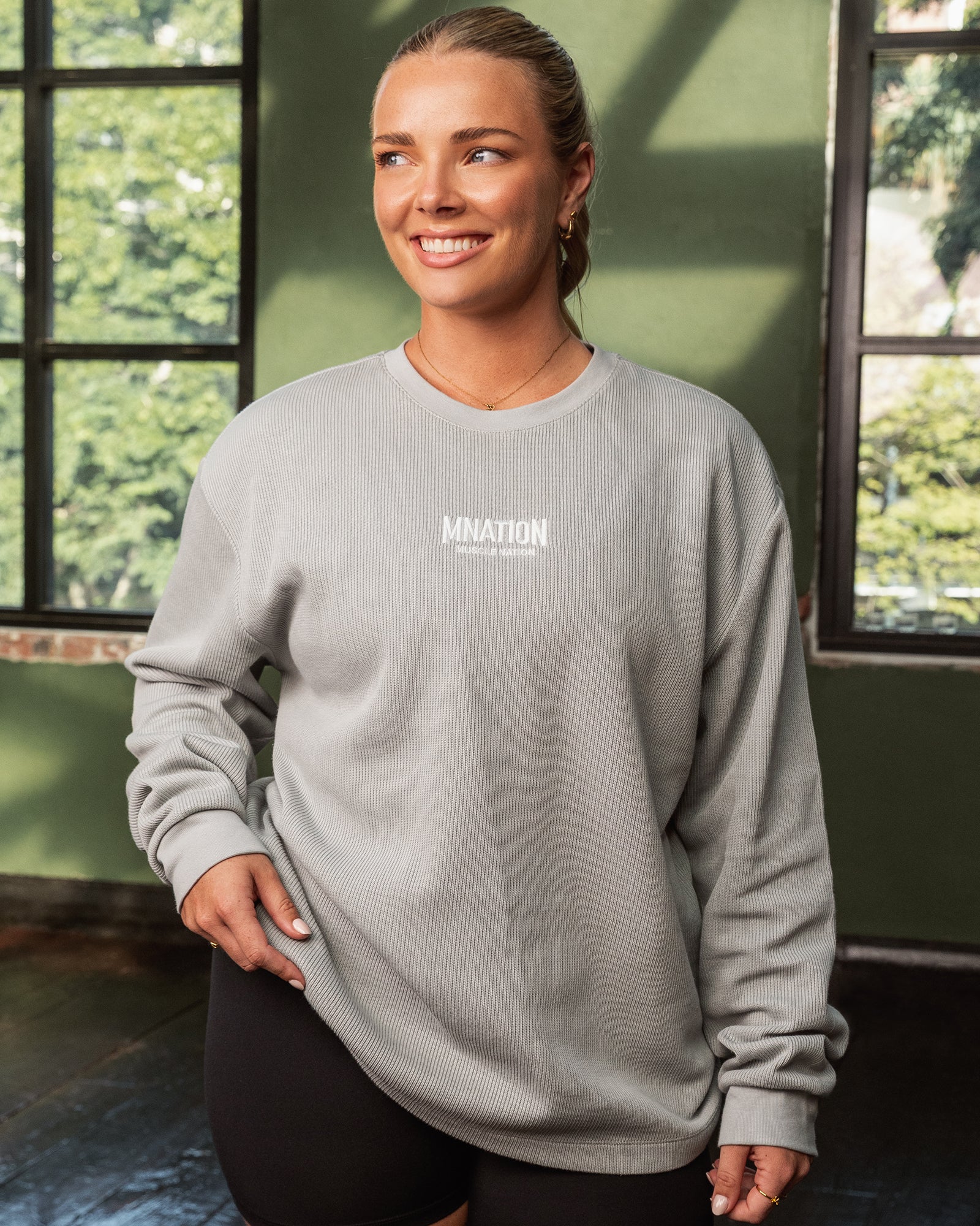 Rib Long Sleeve Tee - Light Grey - Image 7