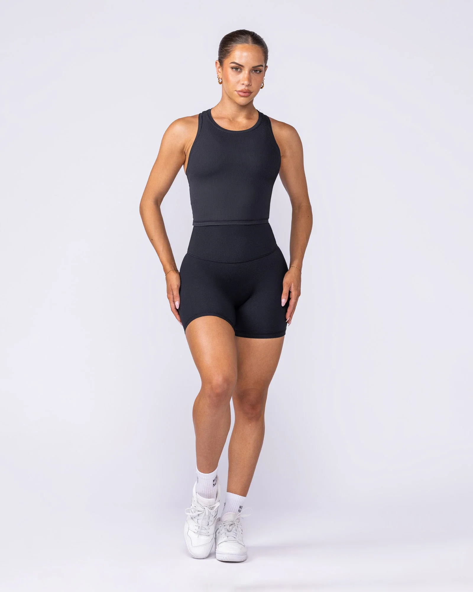 Rib Staple Cropped Tank - Black - Image 5