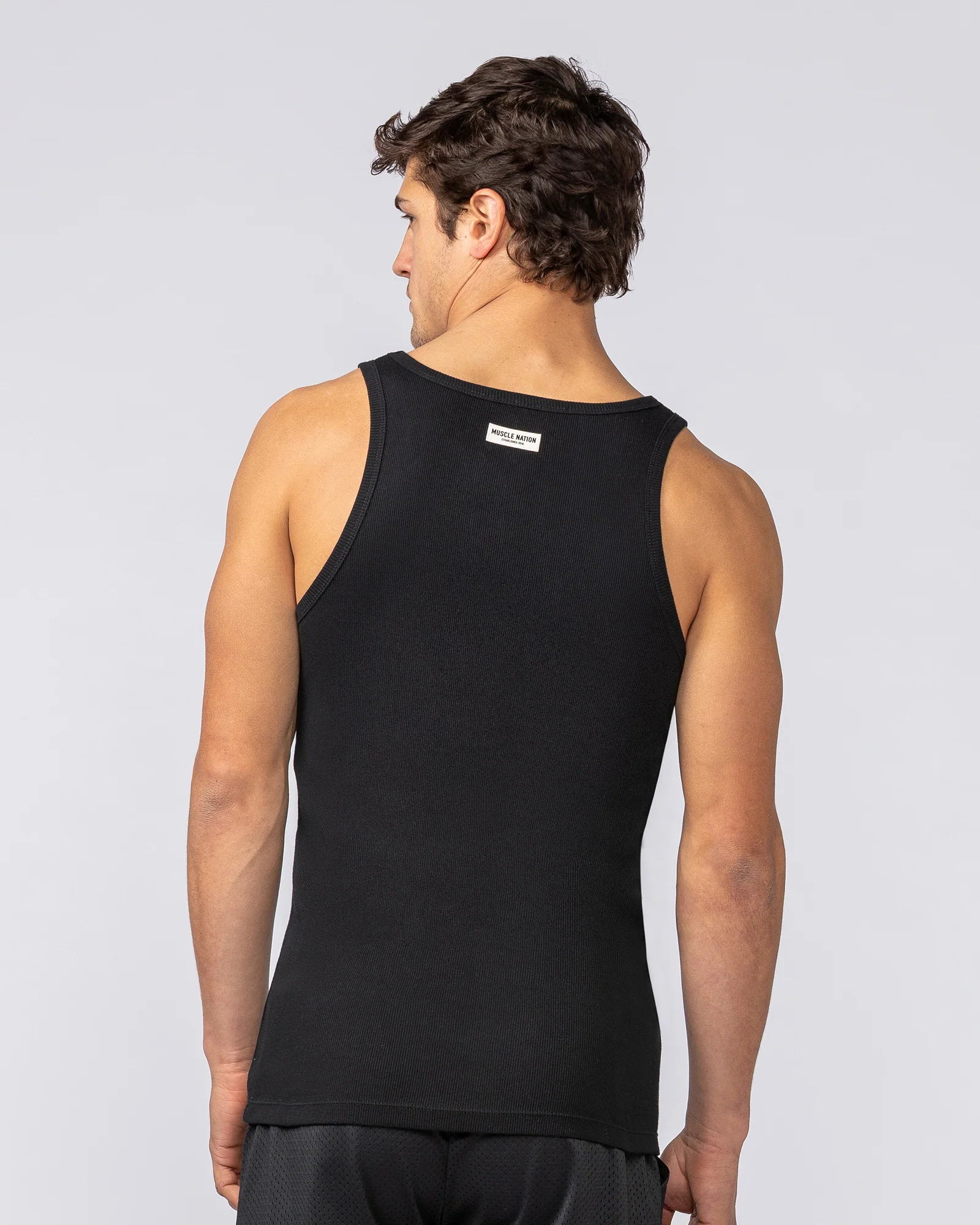 Ribbed Fitted Square Neck Training Tank - Black - Image 5
