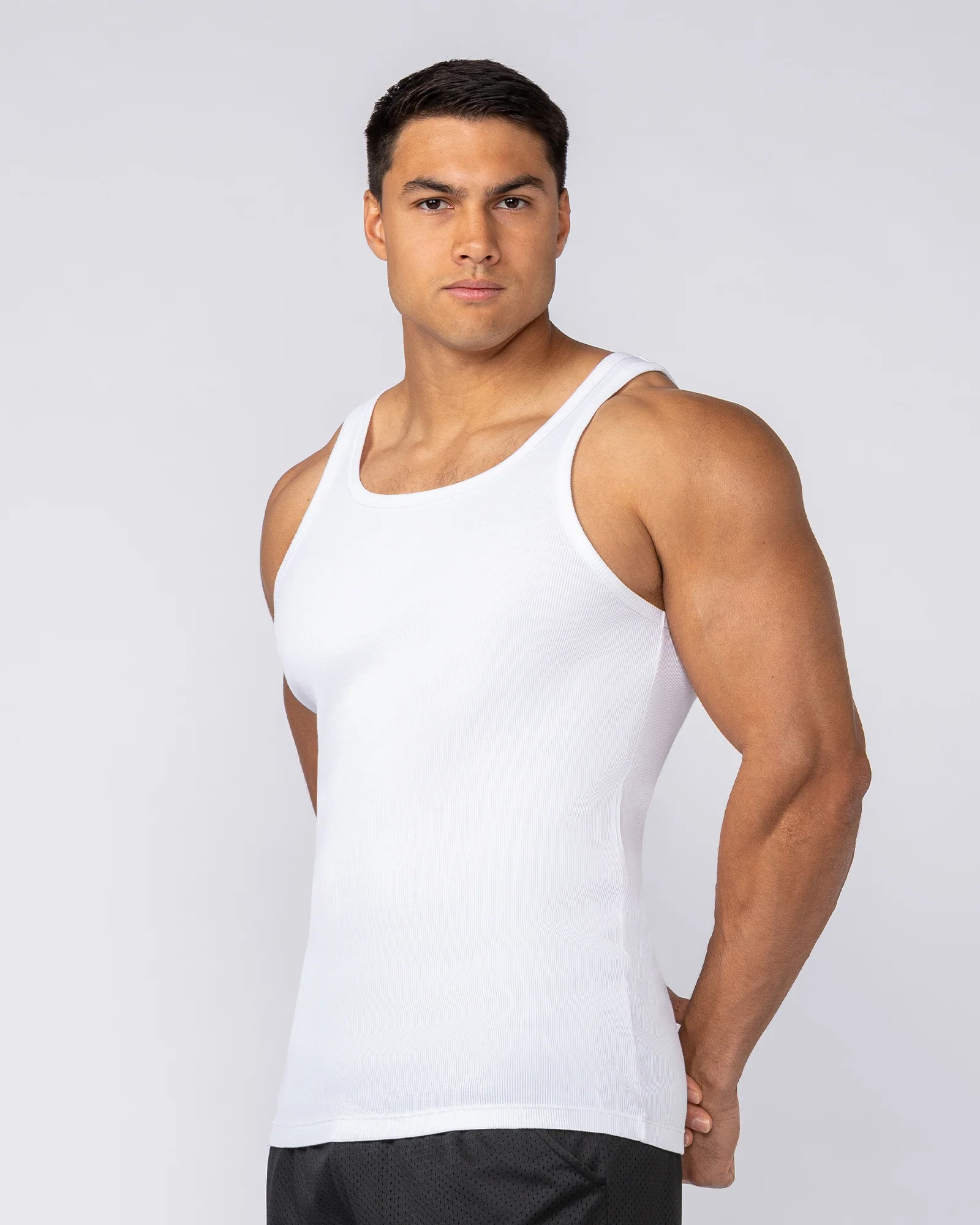Ribbed Fitted Square Neck Training Tank - White - Image 2