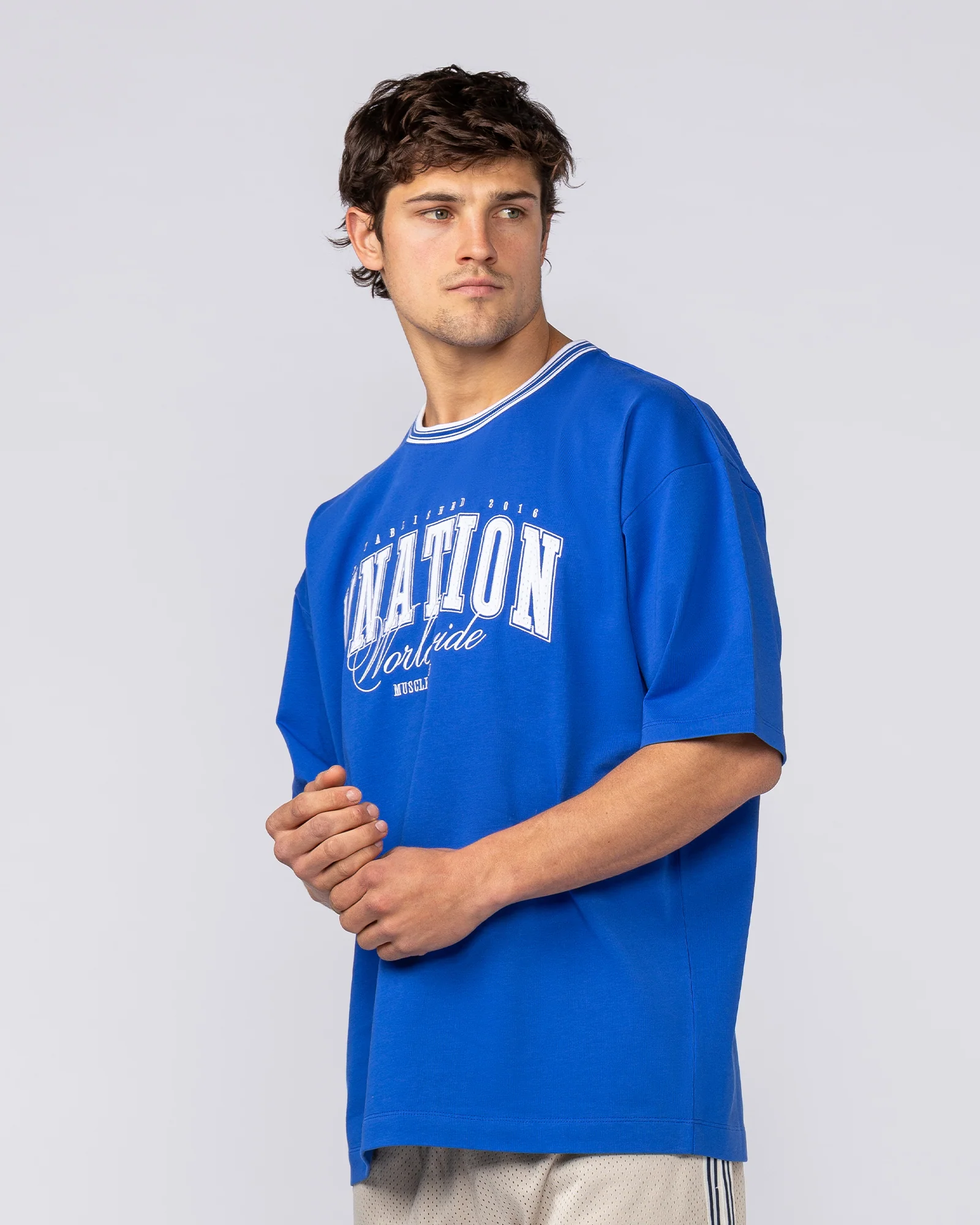 Ringer Oversized Tee - Power Blue - Image 4