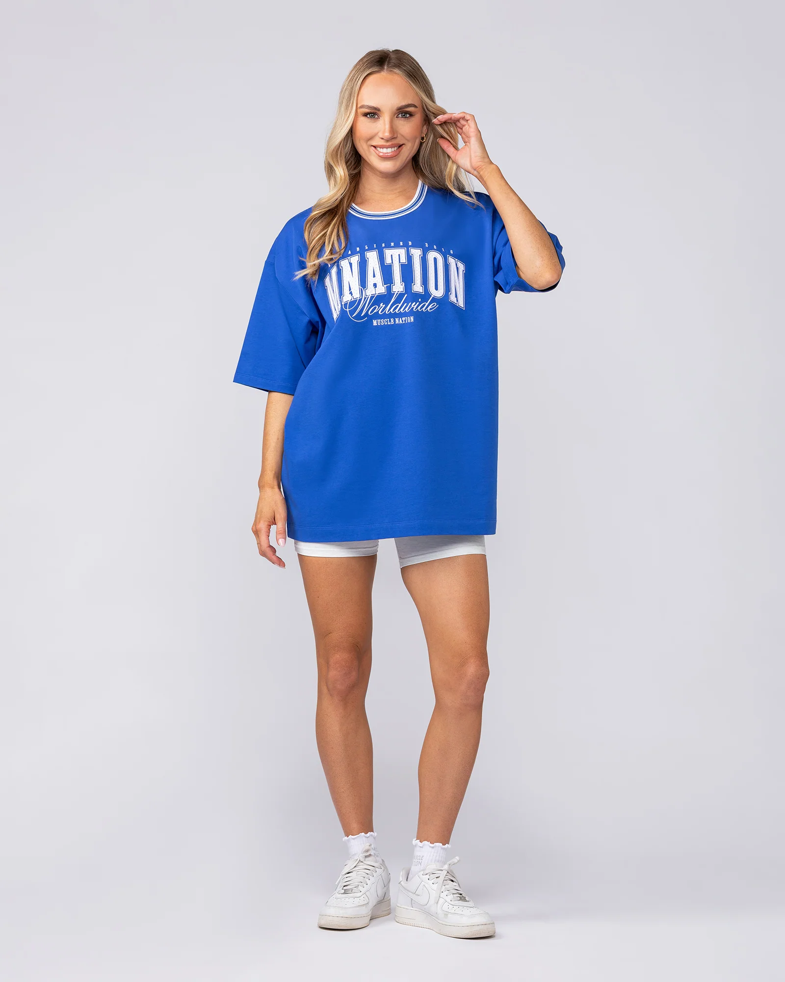 Ringer Oversized Tee - Power Blue - Image 9