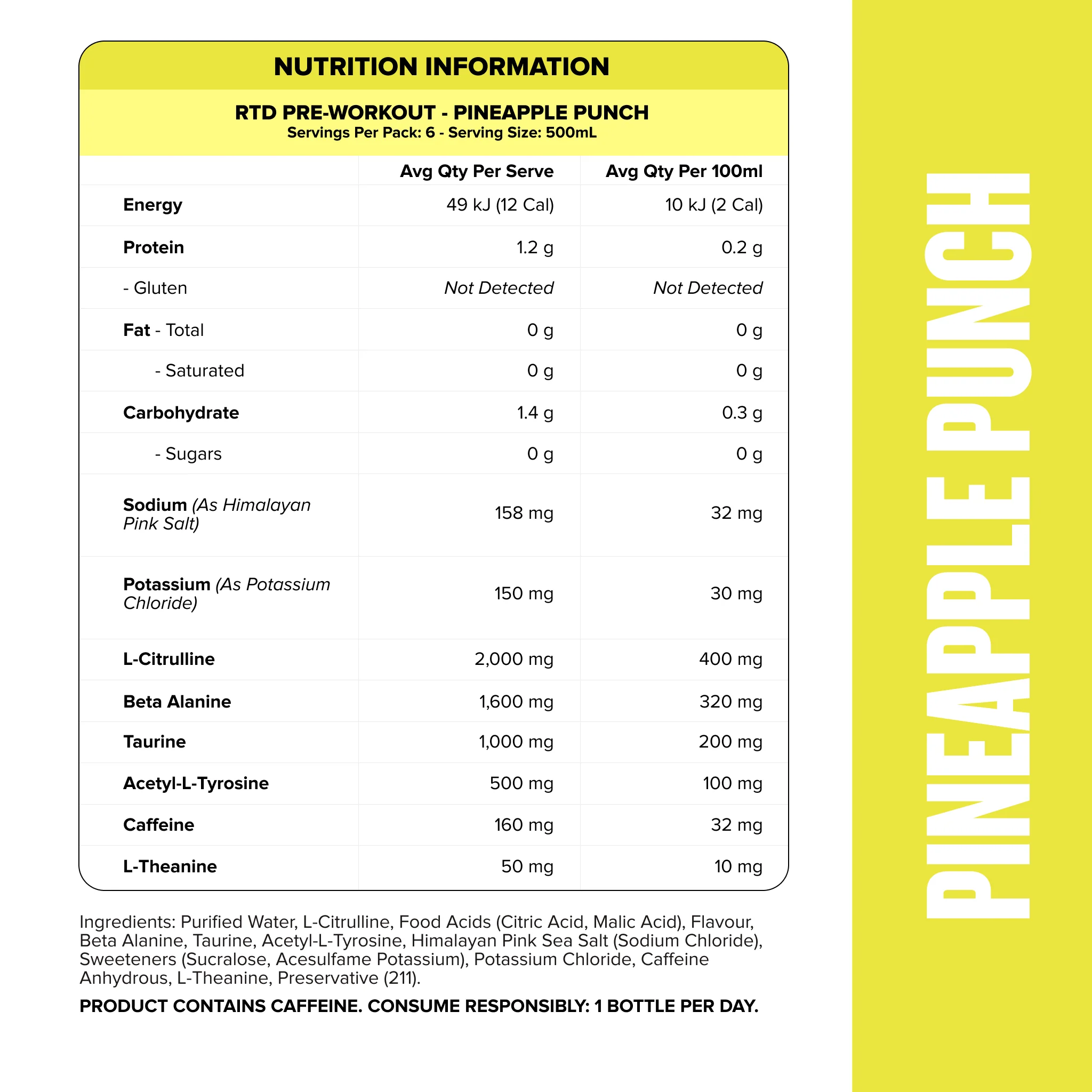 Pre-Workout RTD - Pineapple Punch 500ml (12 Pack) - Image 2