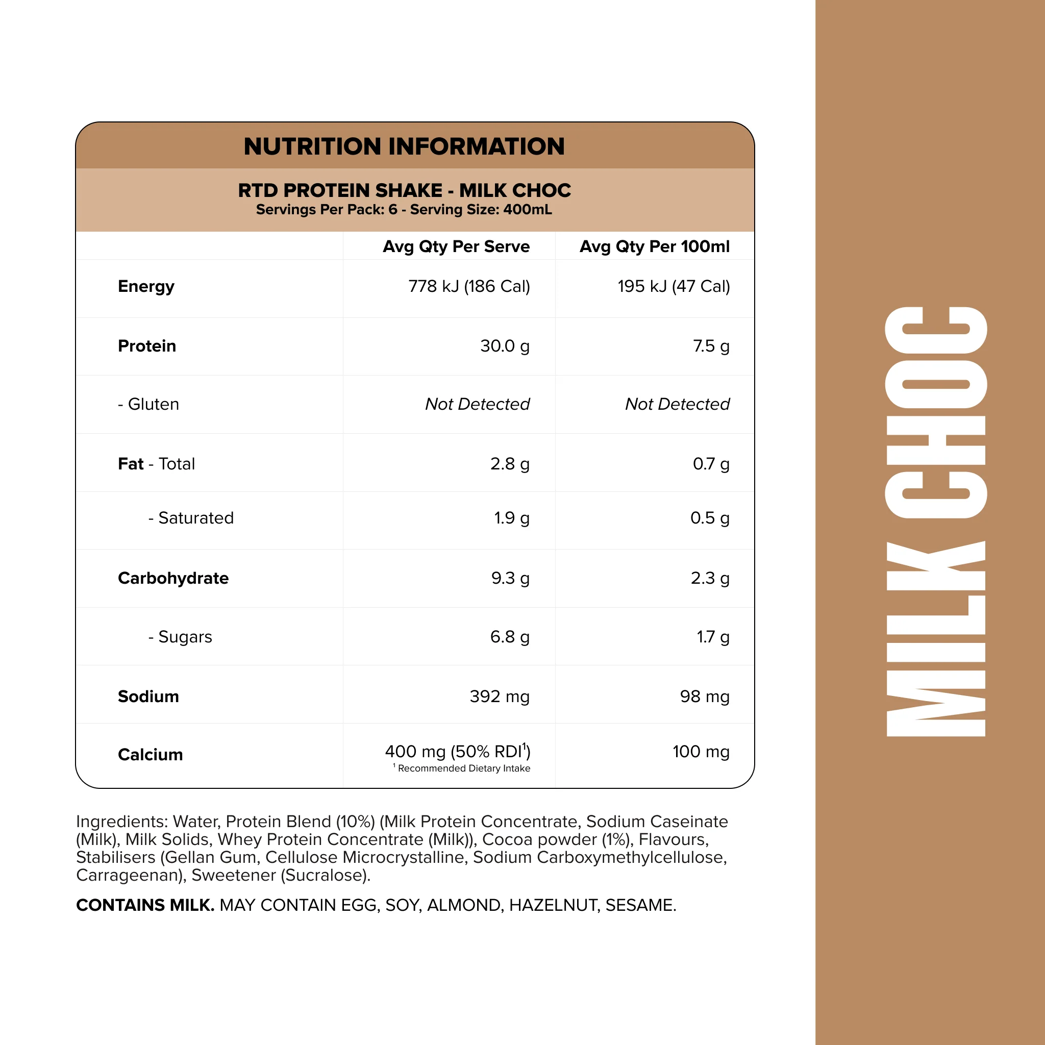 Protein Shake RTD - Milk Choc 400ml Bottle (6 Pack) - Image 2