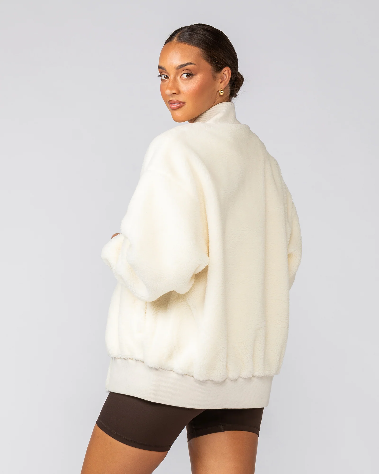 Sherpa Oversized Bomber Jacket - Coconut - Image 6