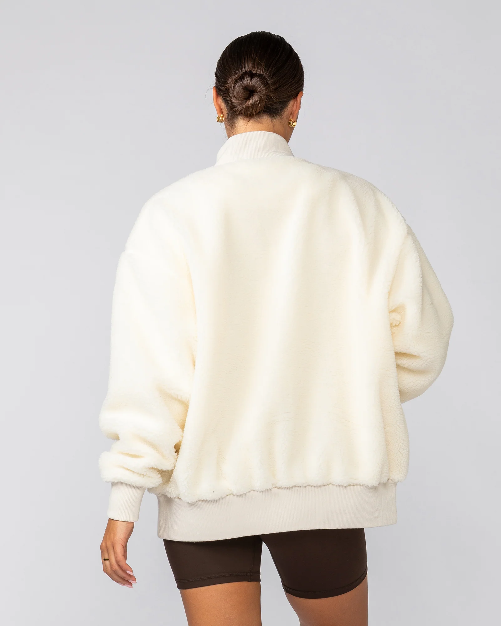 Sherpa Oversized Bomber Jacket - Coconut - Image 8