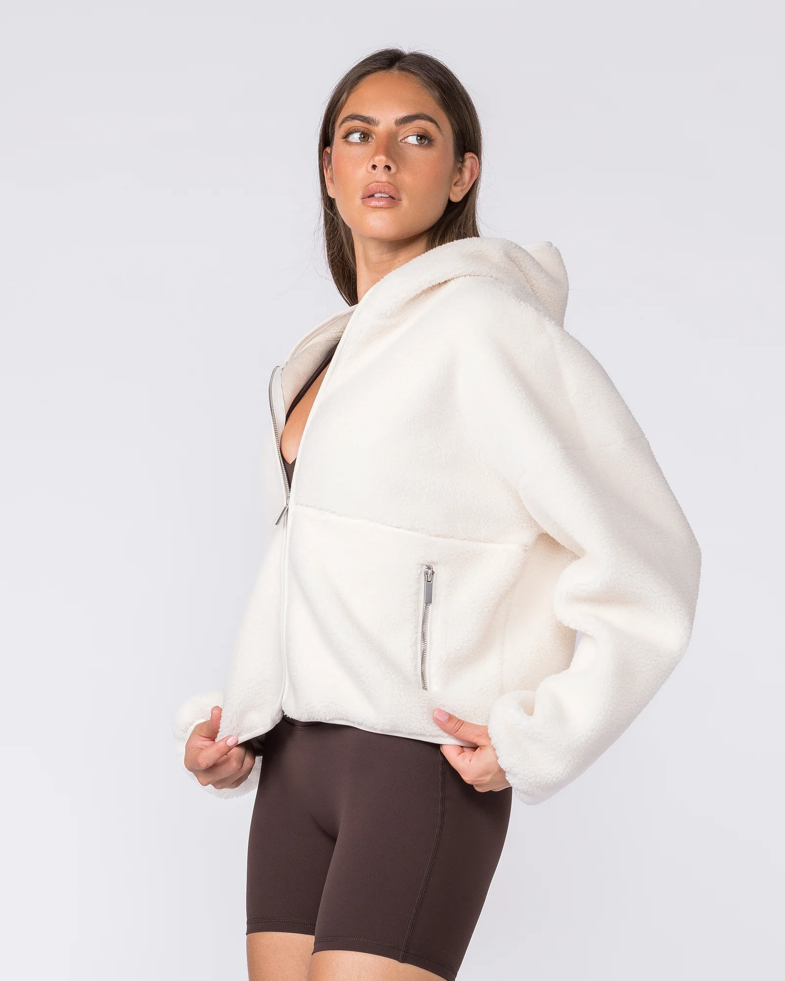 Sherpa Zip Through Hoodie - Whipped Cream - Image 4