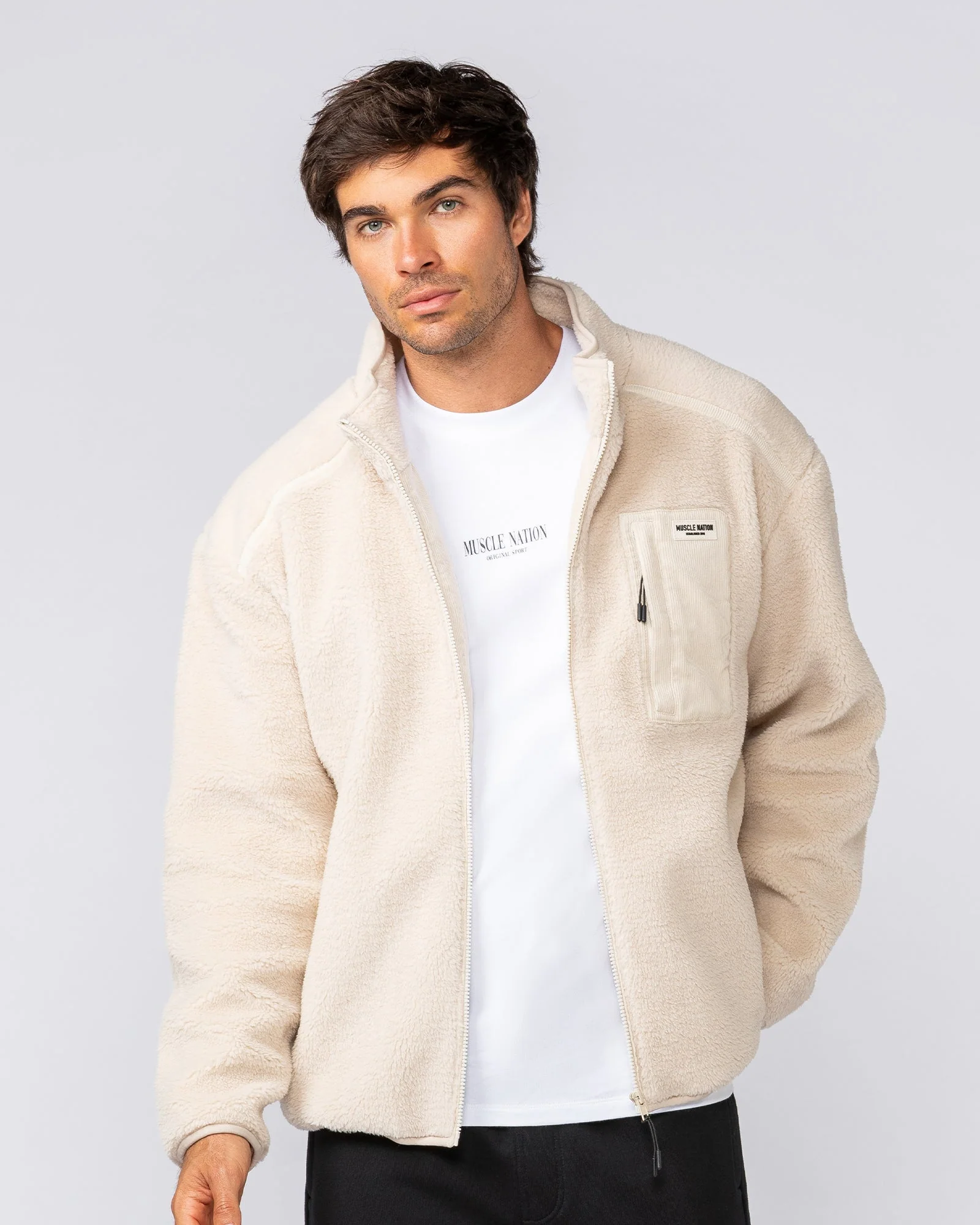 Staple Sherpa Zip Through Jacket - Cream